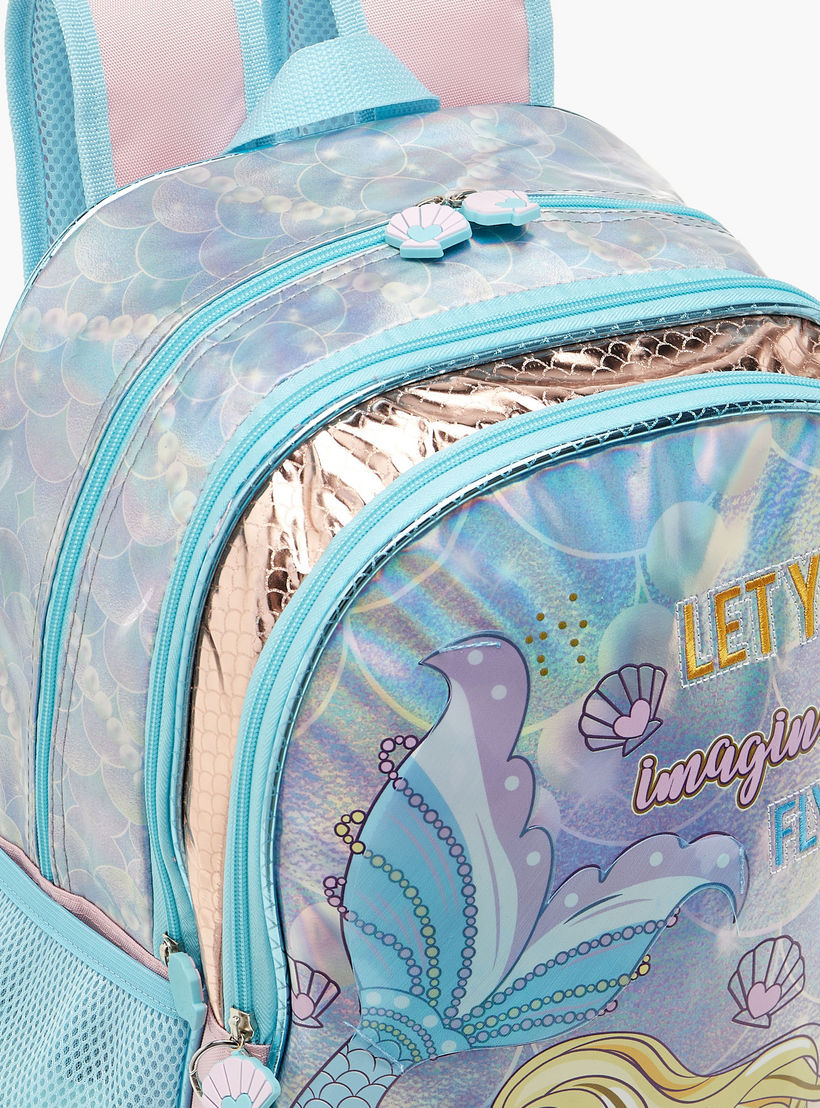 شنطة ظهر بطبعات حورية البحر وحمّالات قابلة للتعديل من سامي ستوديو - 33x14x45 سم-school-bagsandbackpacks-backpacks-image-7