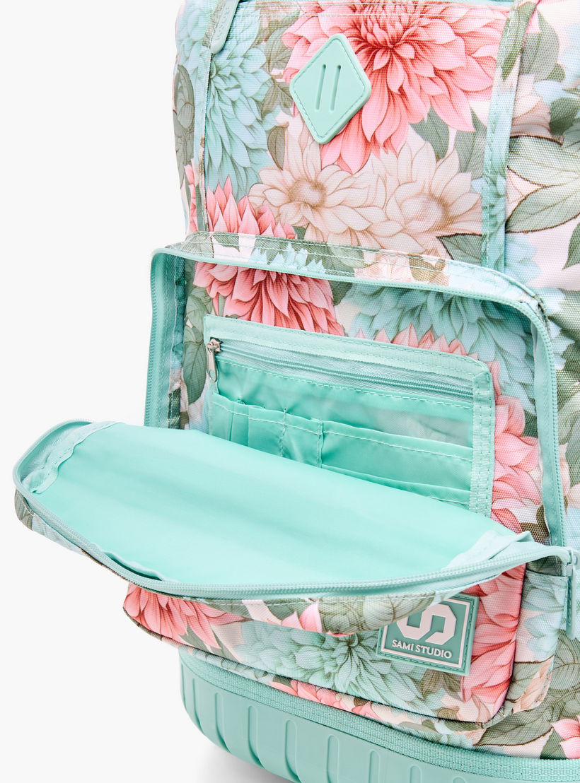 SAMI STUDIO Floral Print 18-inch Trolley Backpack with Adjustable Straps - 43x32x18 cms-school-bagsandbackpacks-trolleybags-image-11
