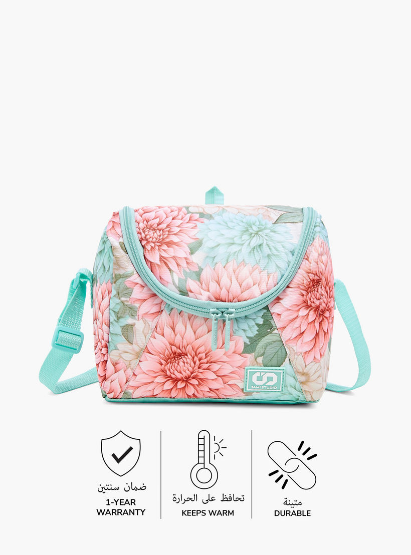 SAMI STUDIO Floral Print Lunch Bag with Adjustable Strap and Zip Closure-school-lunchessentials-lunchbags-image-4