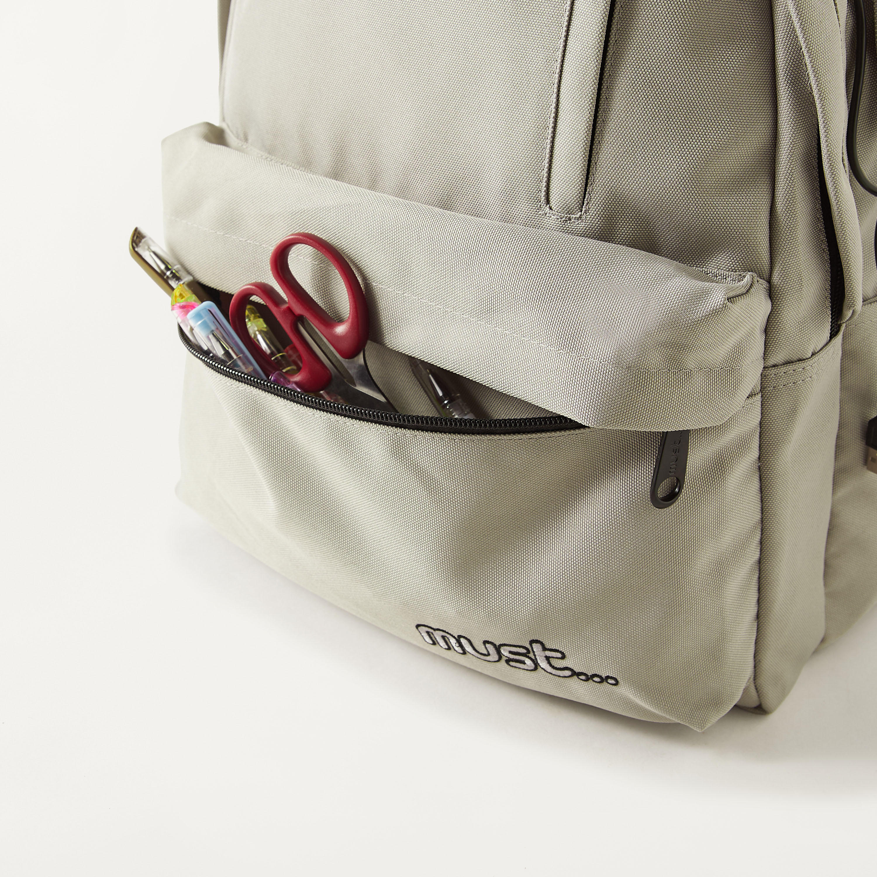 Must Solid 16-inch Backpack with USB Port and Zip Closure - 32x19x42 cm-school-bagsandbackpacks-backpacks-image-8