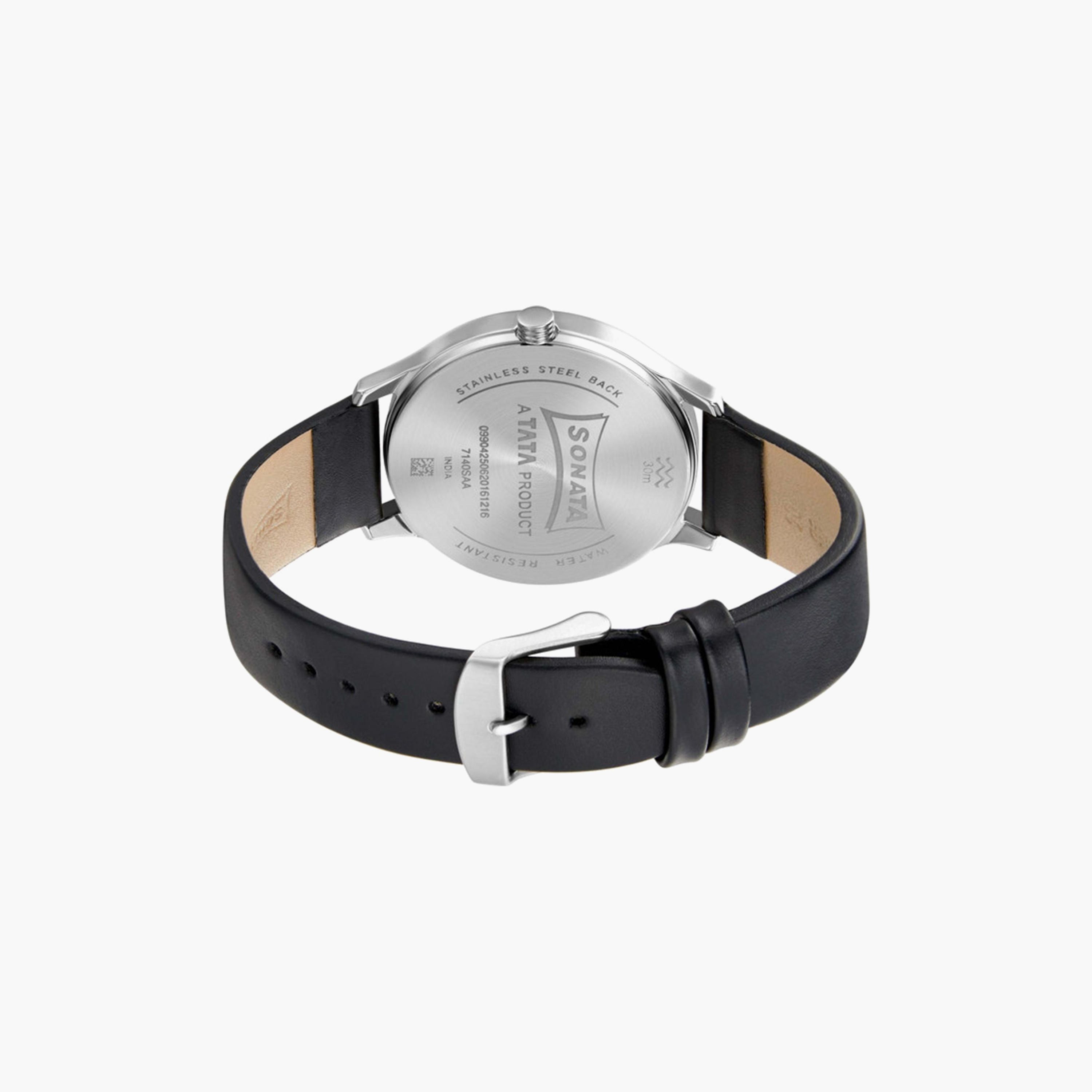 ساعة أنالوج بسوار جلدي اسود للرجال من سوناتا | 7140SL01-men-watchesandjewellery-watches-image-3