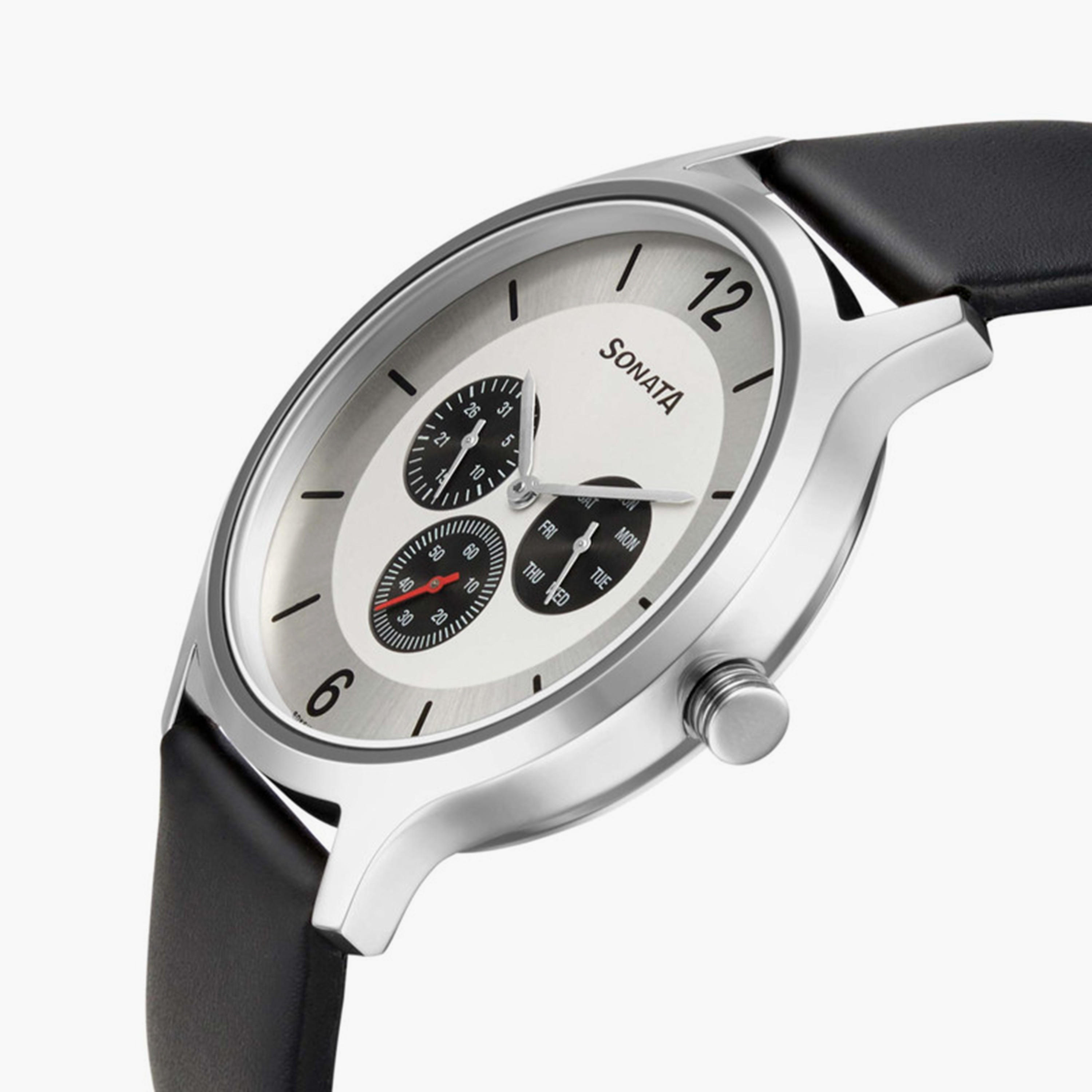 Sonata Men's Black Analog Leather Strap Watch | 7140SL01-men-watchesandjewellery-watches-image-4