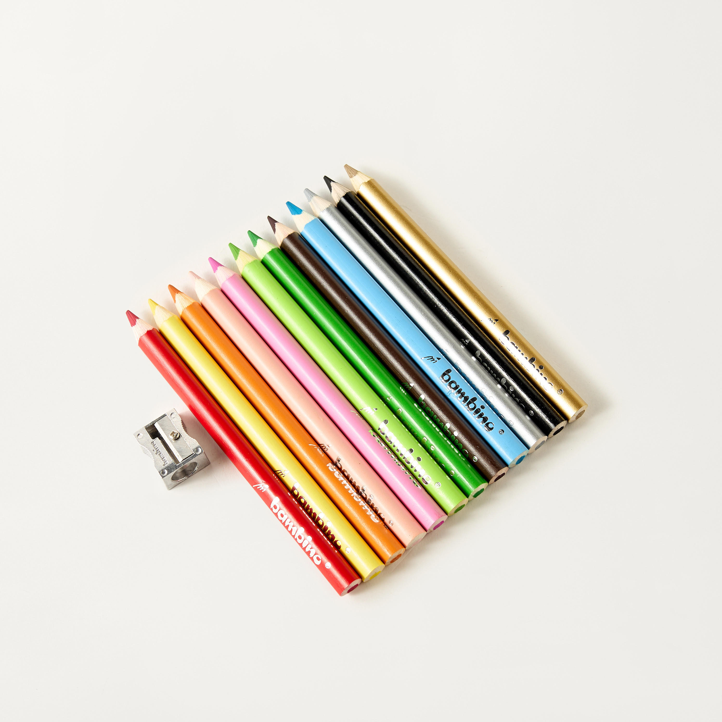 مجموعة أقلام تلوين 12 قطعة ومبراة من بامبينو-school-stationery-pencilcases-image-1
