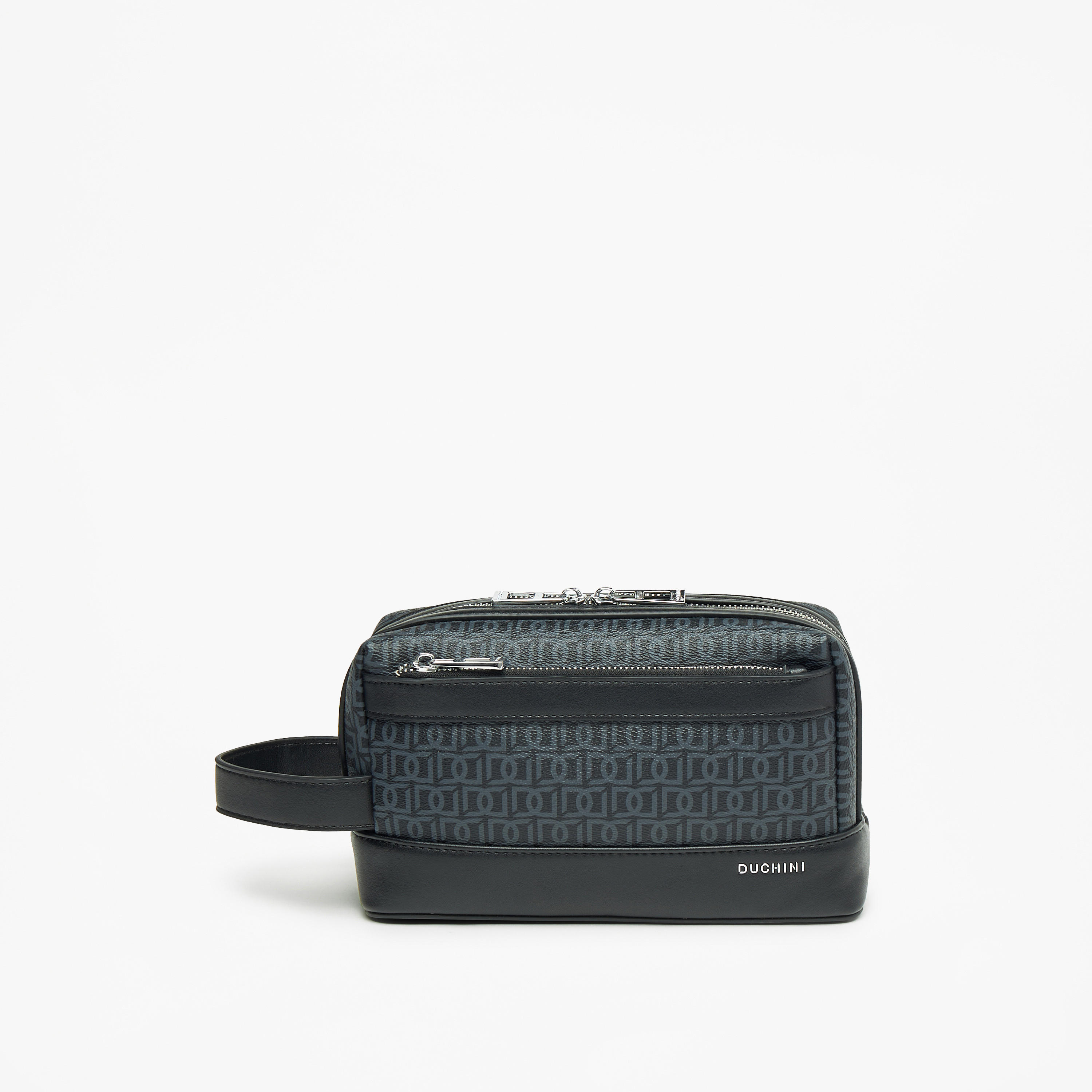 Duchini Monogram Print Pouch with Wrist Handle and Zip Closure-men-bags-image-1