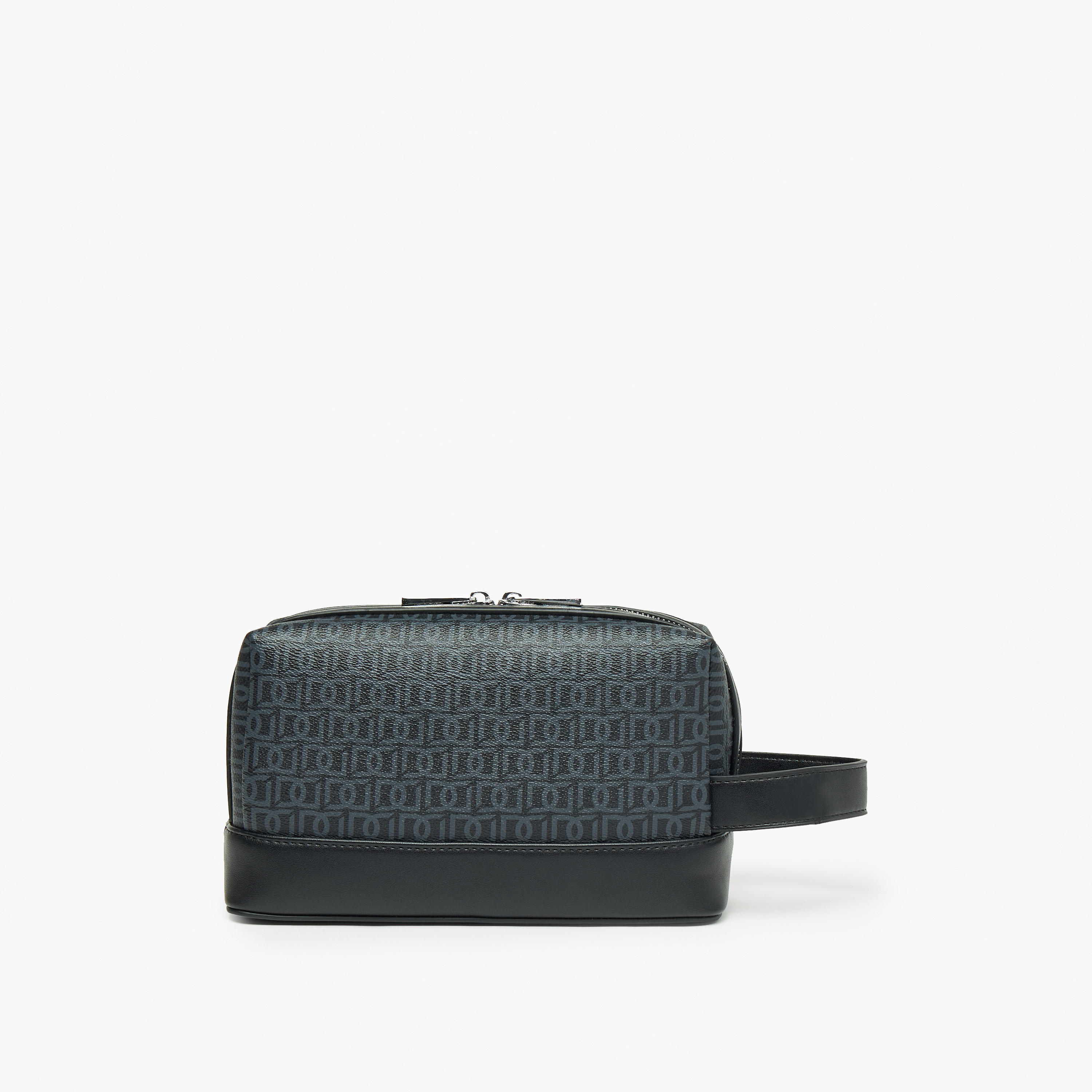 Duchini Monogram Print Pouch with Wrist Handle and Zip Closure-men-bags-image-3