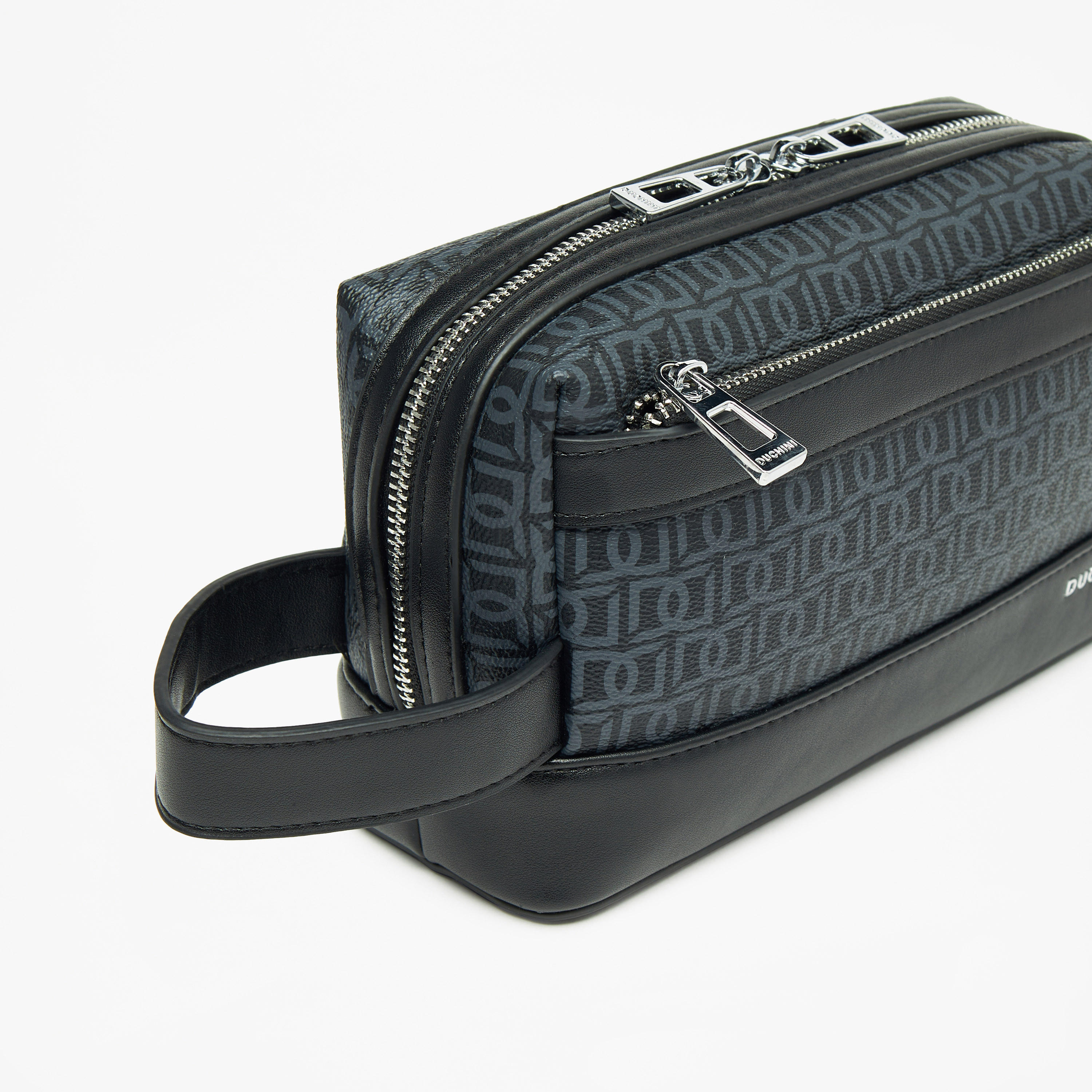 Duchini Monogram Print Pouch with Wrist Handle and Zip Closure-men-bags-image-4