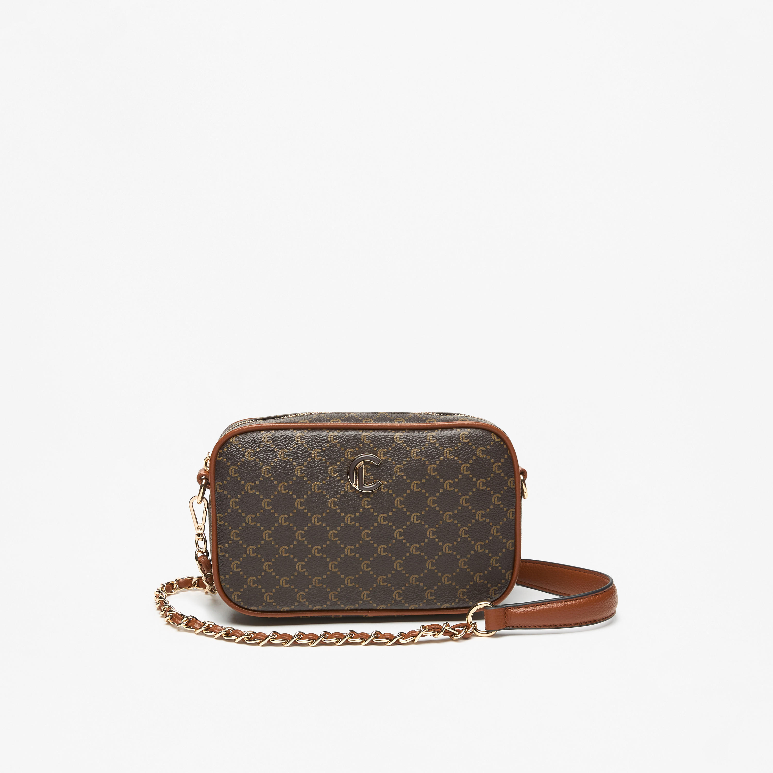 Le Confort All-Over Monogram Print Crossbody Bag with Chain Strap and Zip Closure-women-bagsandwallets-handbags-image-1