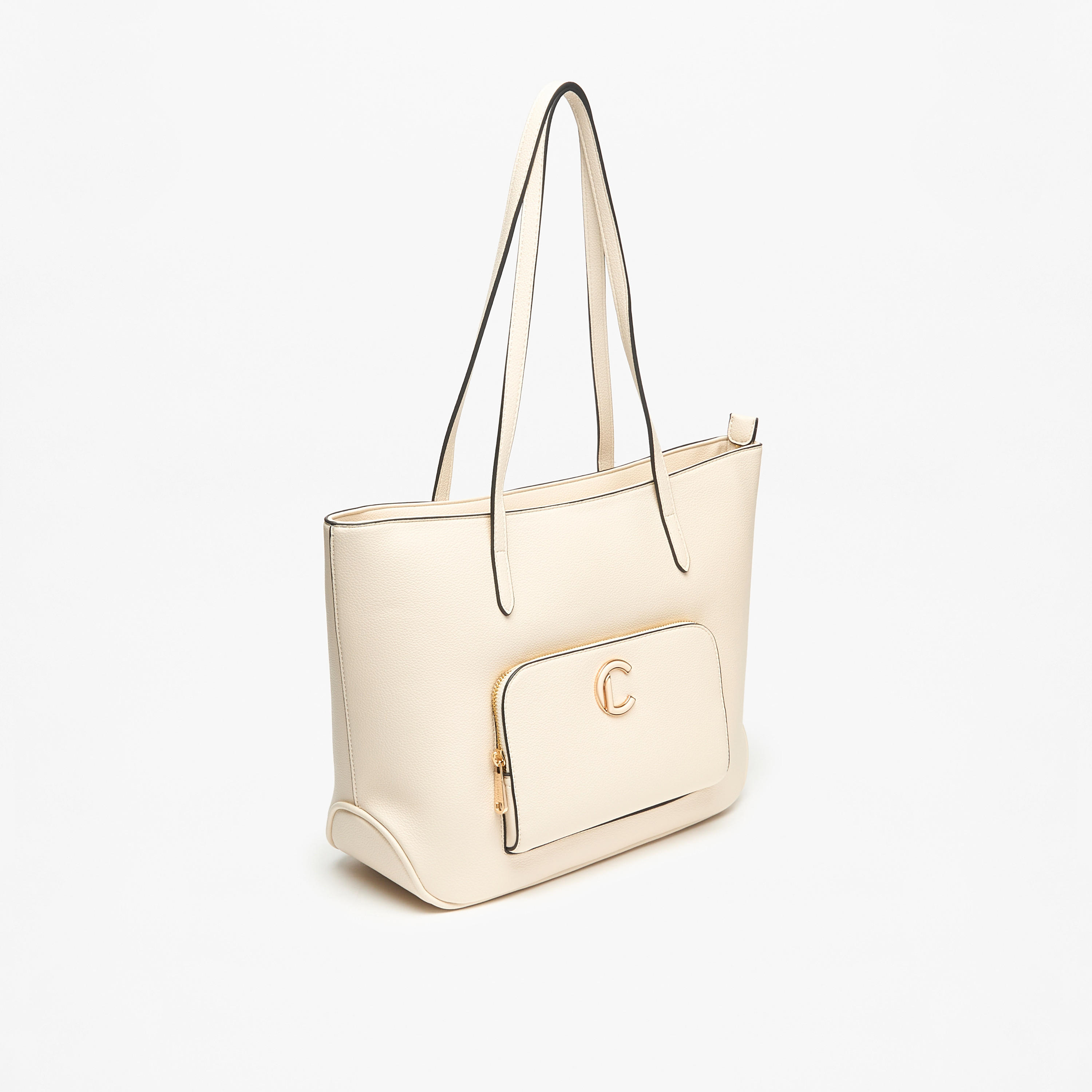 Le Confort Solid Tote Bag with Front Pocket and Zip Closure-women-bagsandwallets-handbags-image-2
