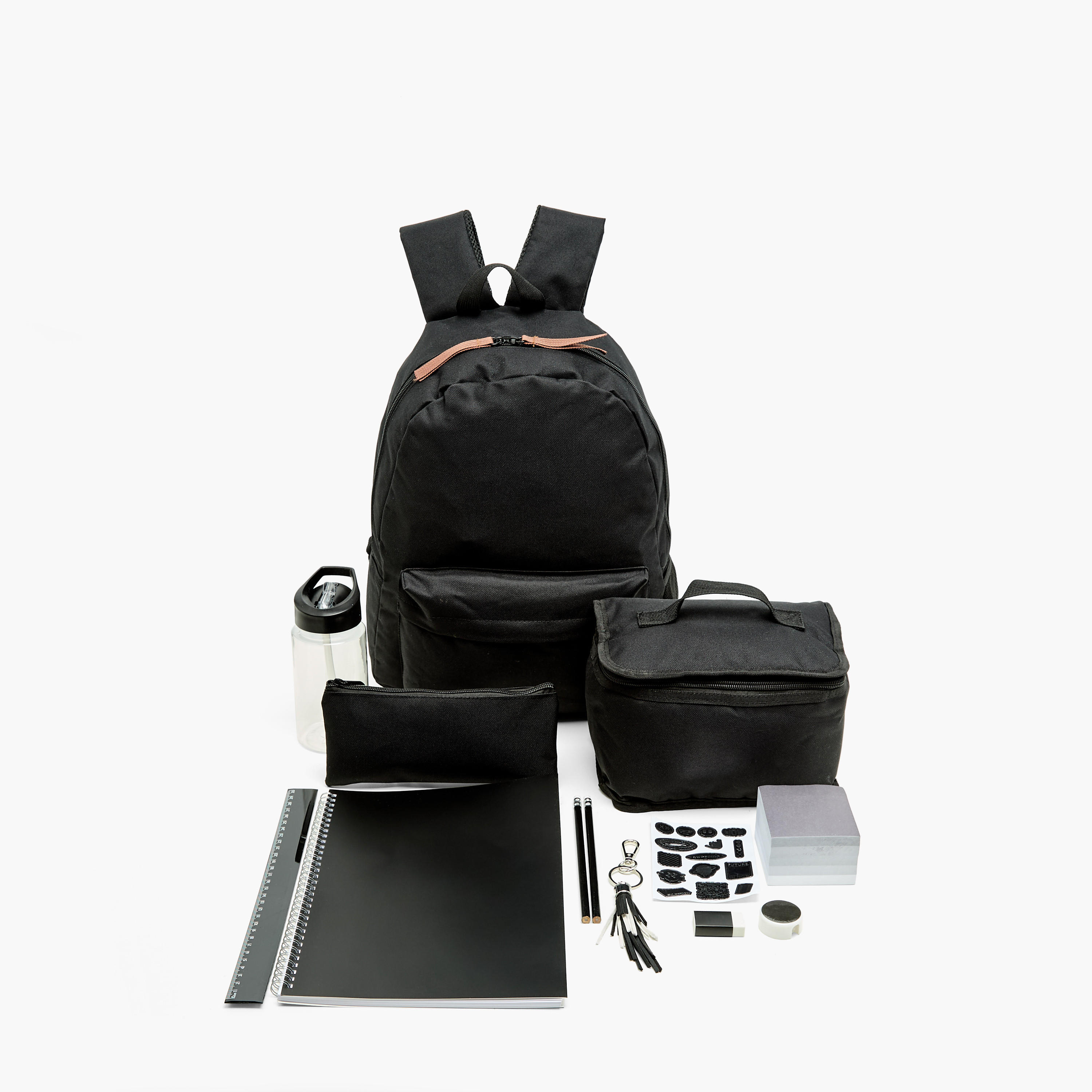 طقم شنطة ظهر مدرسية 12 قطعة سادة للأطفال 5-13 سنة مع شنطة غداء ومقلمة من سايلون-school-bagsandbackpacks-sets-image-1