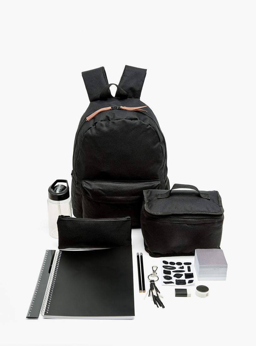 طقم شنطة ظهر مدرسية 12 قطعة سادة للأطفال 5-13 سنة مع شنطة غداء ومقلمة من سايلون-school-bagsandbackpacks-sets-image-1