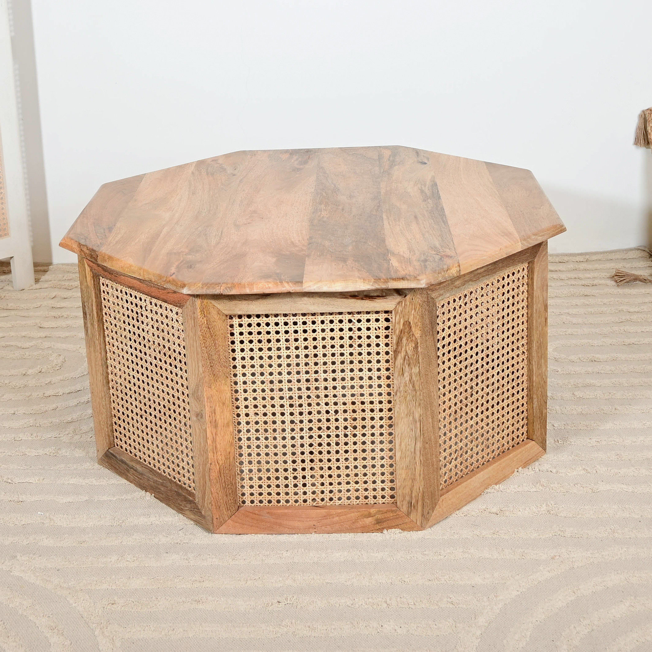 Home Carving Wooden Coffee Table with Rattan Detailing - 90x46 cm-furniture-livingroom-coffeetables-image-3