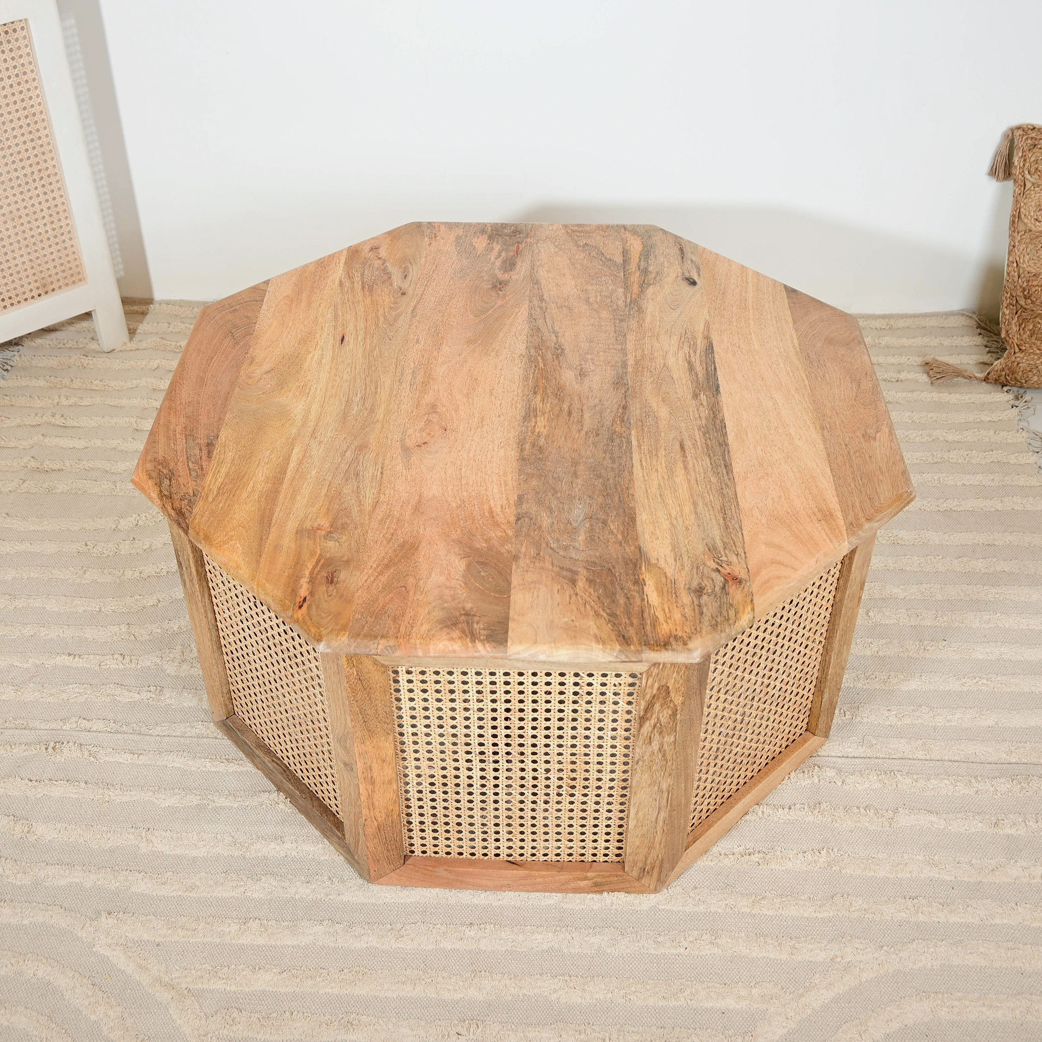 Home Carving Wooden Coffee Table with Rattan Detailing - 90x46 cm-furniture-livingroom-coffeetables-image-4