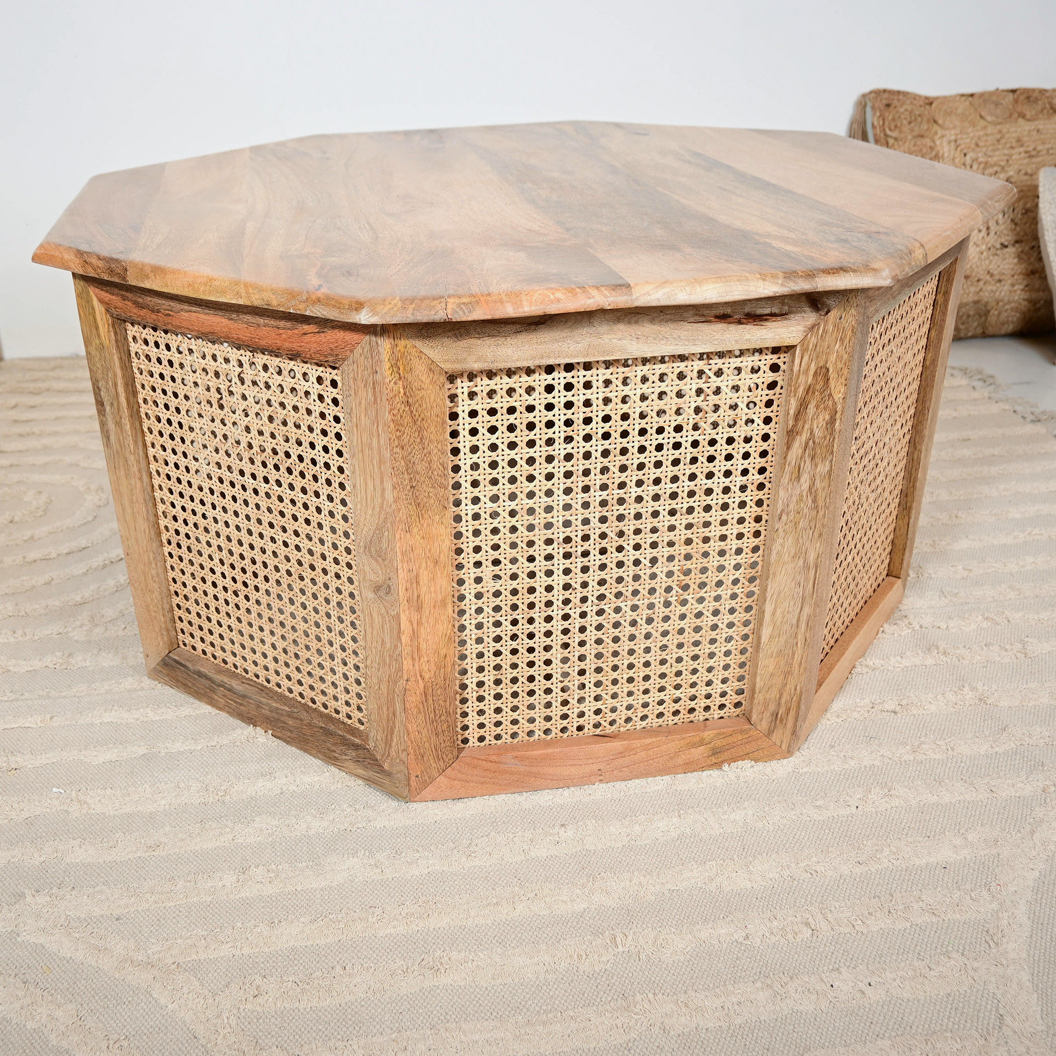 Home Carving Wooden Coffee Table with Rattan Detailing - 90x46 cm-furniture-livingroom-coffeetables-image-5