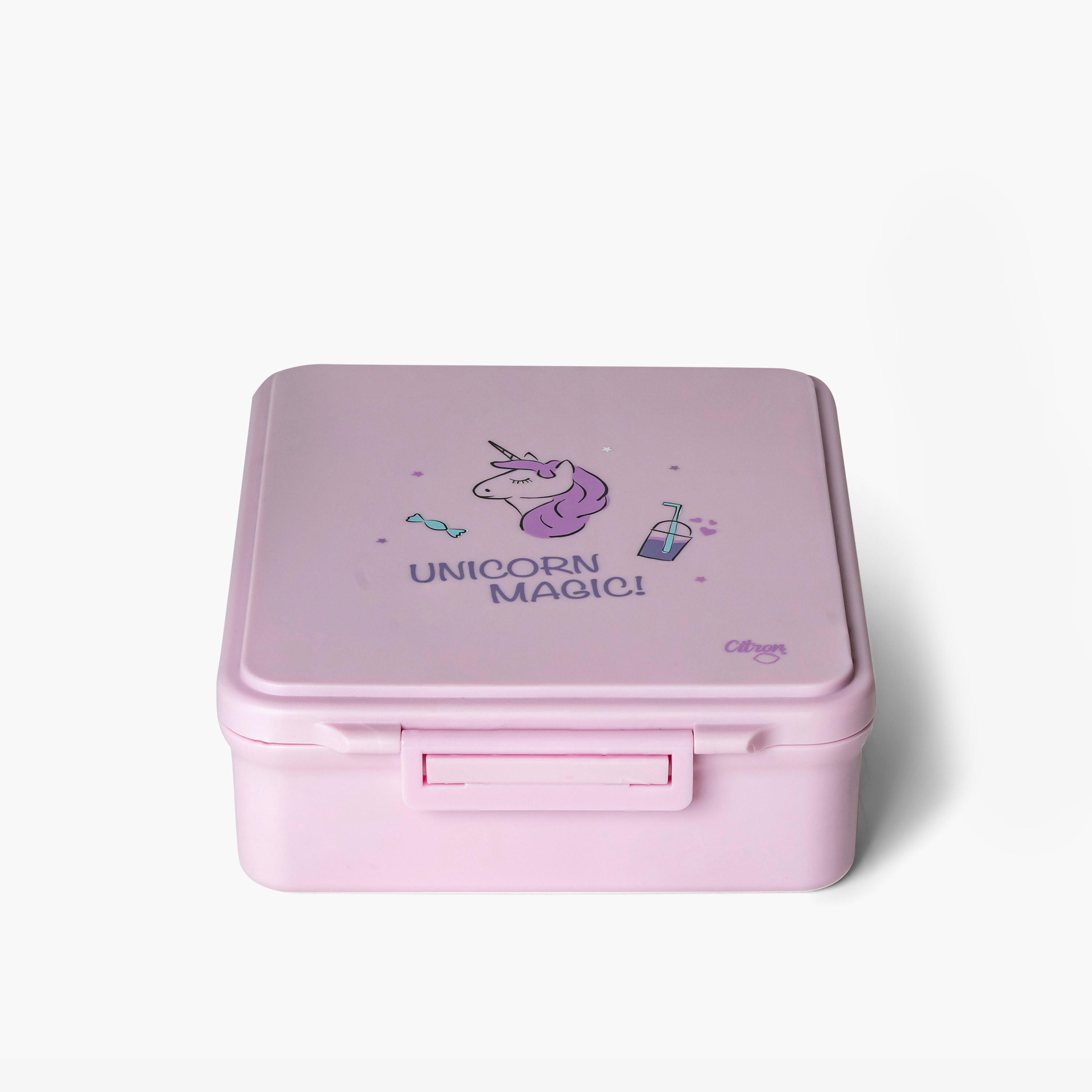 صندوق غداء مقسّم بغطاء بقفل مشبك وطبعات يونيكورن من سيترون - ضمان 6 أشهر-school-lunchessentials-lunchboxes-image-1