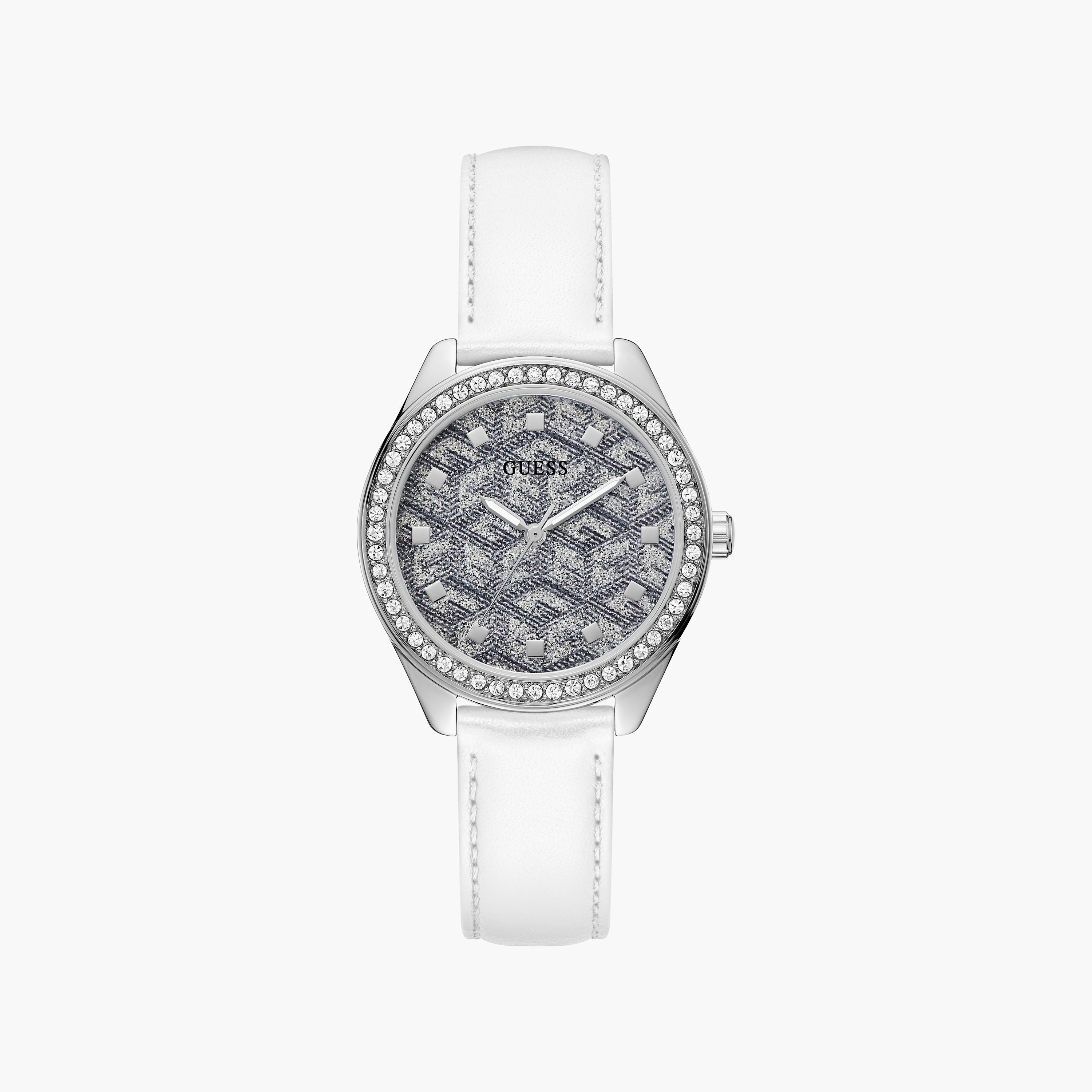 Guess Women's Silver Analog Leather Strap Watch | GW0608L1 | 37 MM-women-watchesandjewellery-watches-image-1