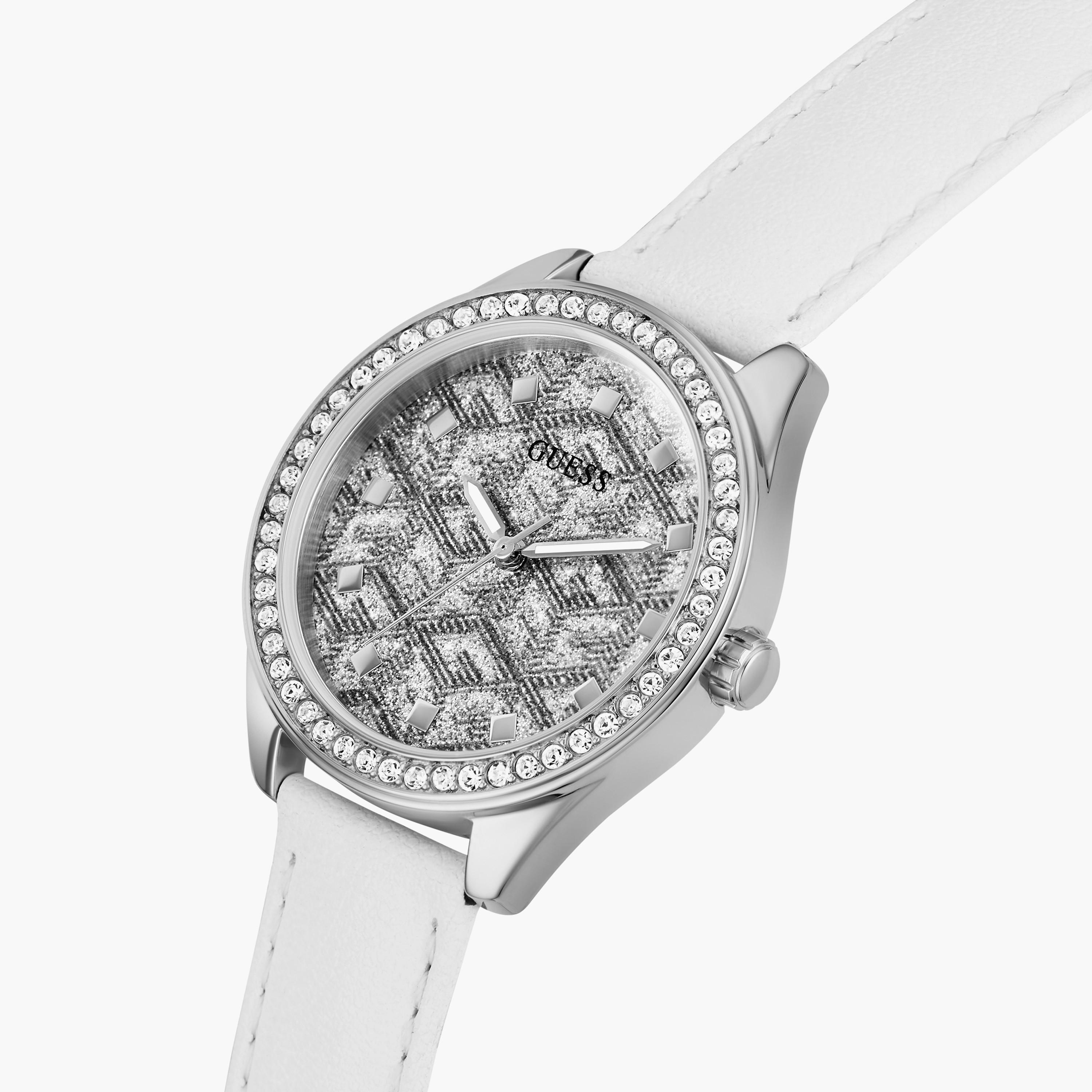 Guess Women's Silver Analog Leather Strap Watch | GW0608L1 | 37 MM-women-watchesandjewellery-watches-image-4