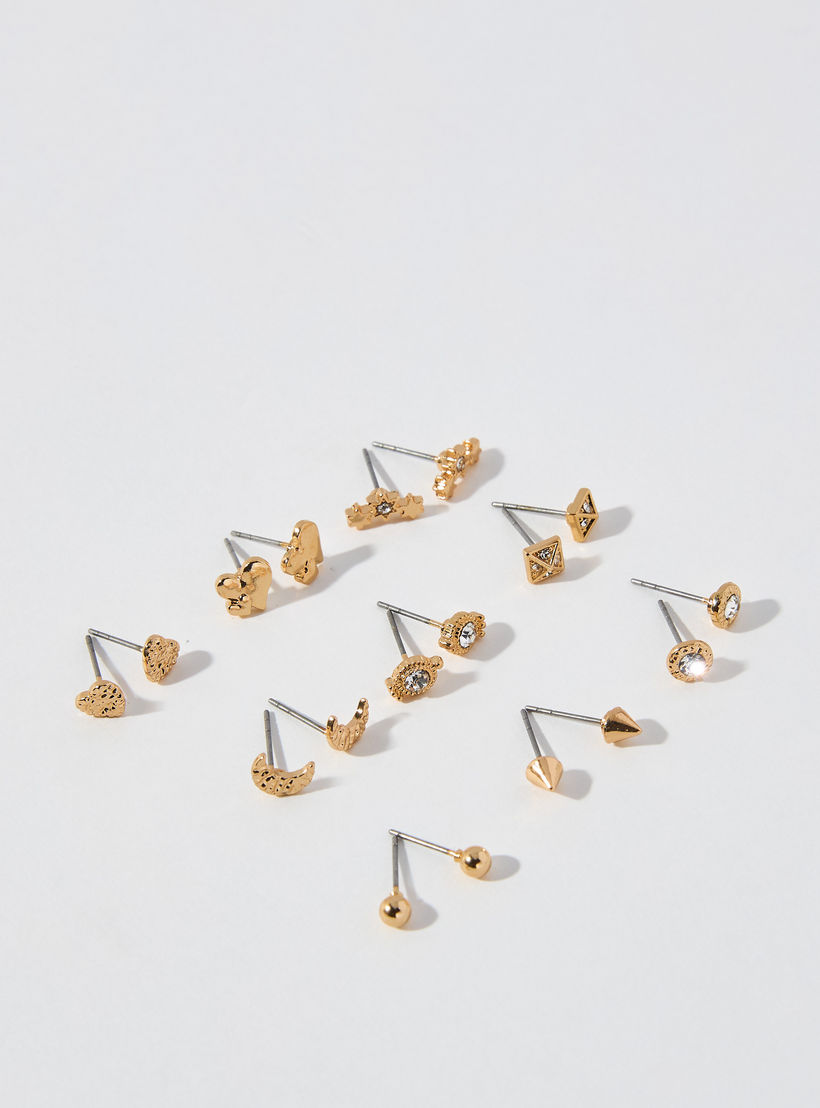حلقان مرصّعة متنوعة بمكبس إغلاق خلفي - طقم 9 زوج-women-watchesandjewellery-jewellery-earrings-image-2