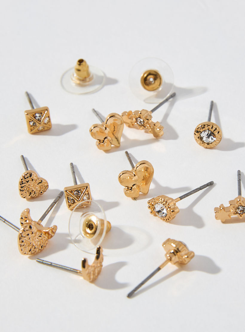 حلقان مرصّعة متنوعة بمكبس إغلاق خلفي - طقم 9 زوج-women-watchesandjewellery-jewellery-earrings-image-3