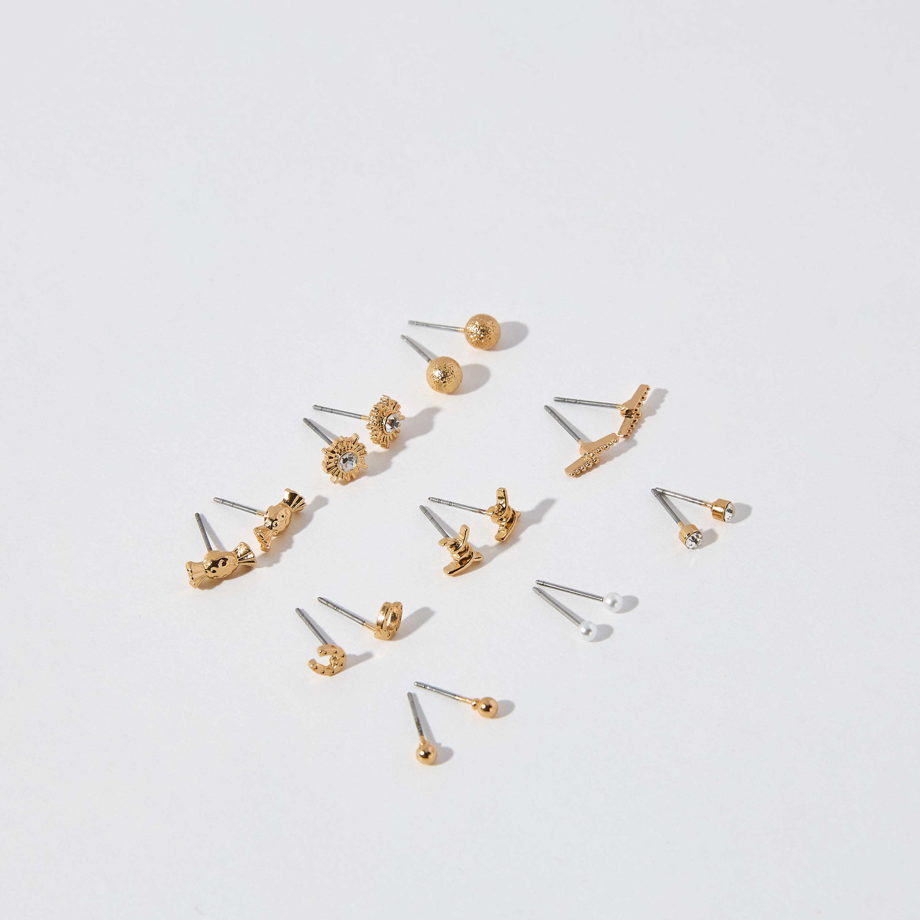 حلقان مرصّعة متنوعة بمكبس إغلاق خلفي - طقم 9 زوج-women-watchesandjewellery-jewellery-earrings-image-2