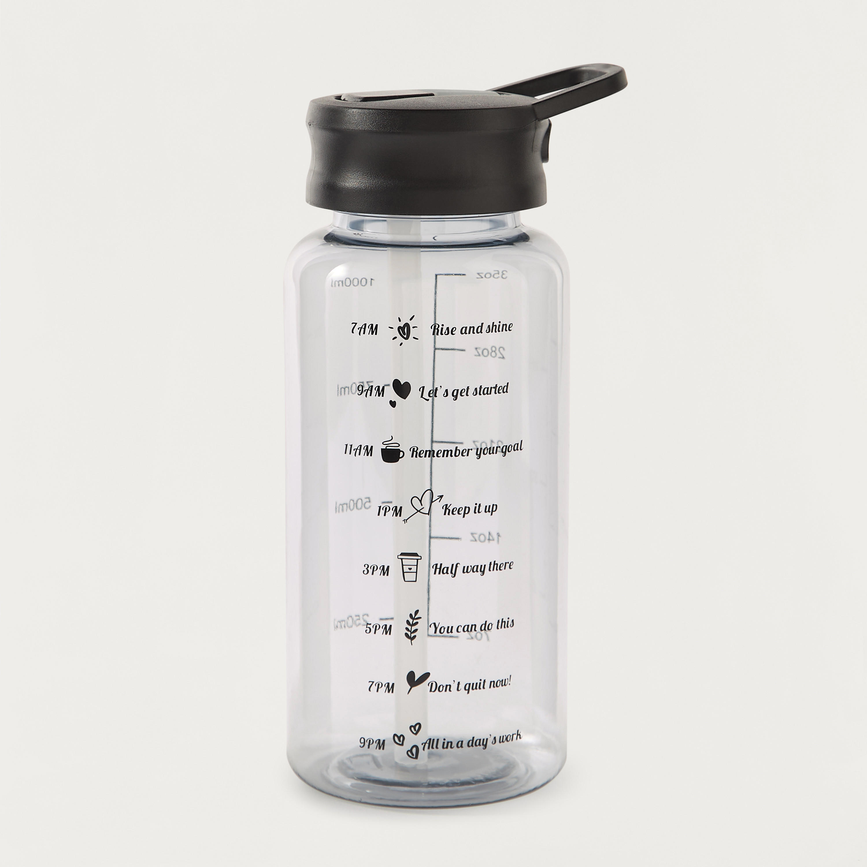 قارورة مياه بجدار فردي وقشة وطبعات وعلامات للوقت - 1 لتر-school-waterbottles-image-1