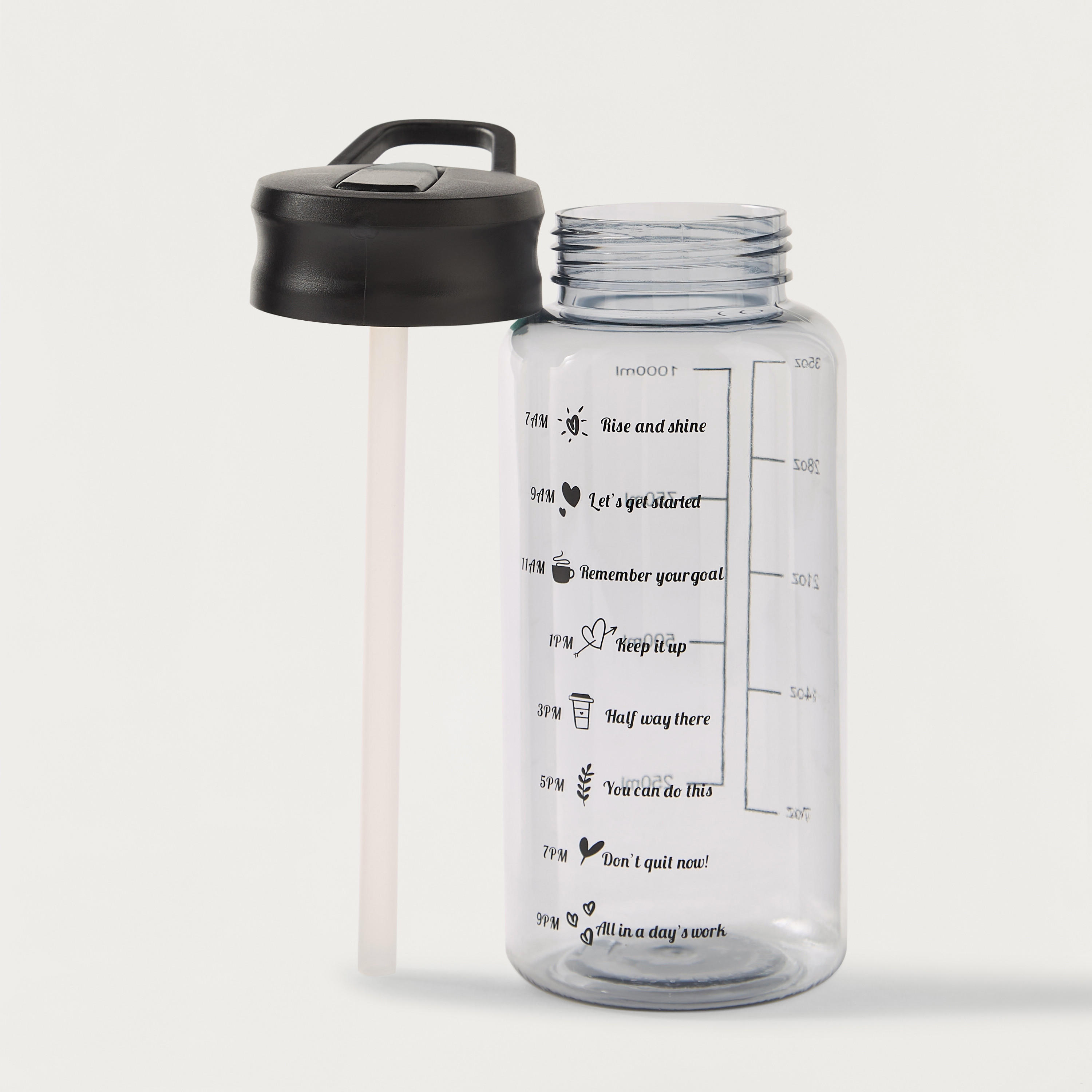 قارورة مياه بجدار فردي وقشة وطبعات وعلامات للوقت - 1 لتر-school-waterbottles-image-2