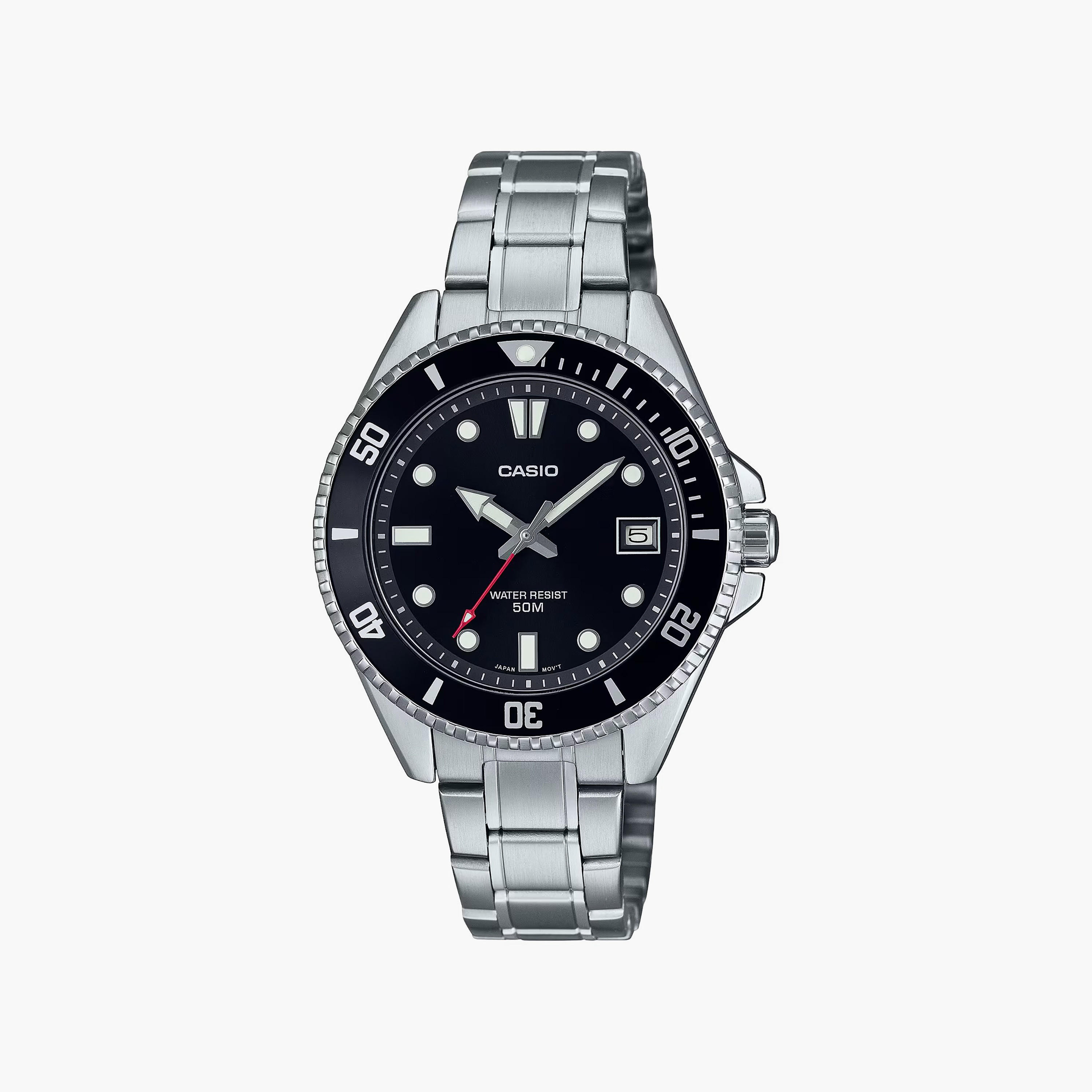 ساعة أنالوج فضية بسوار ستانلس ستيل من كاسيو للرجال | MDV-10D-1A1VDF-men-watchesandjewellery-watches-image-1