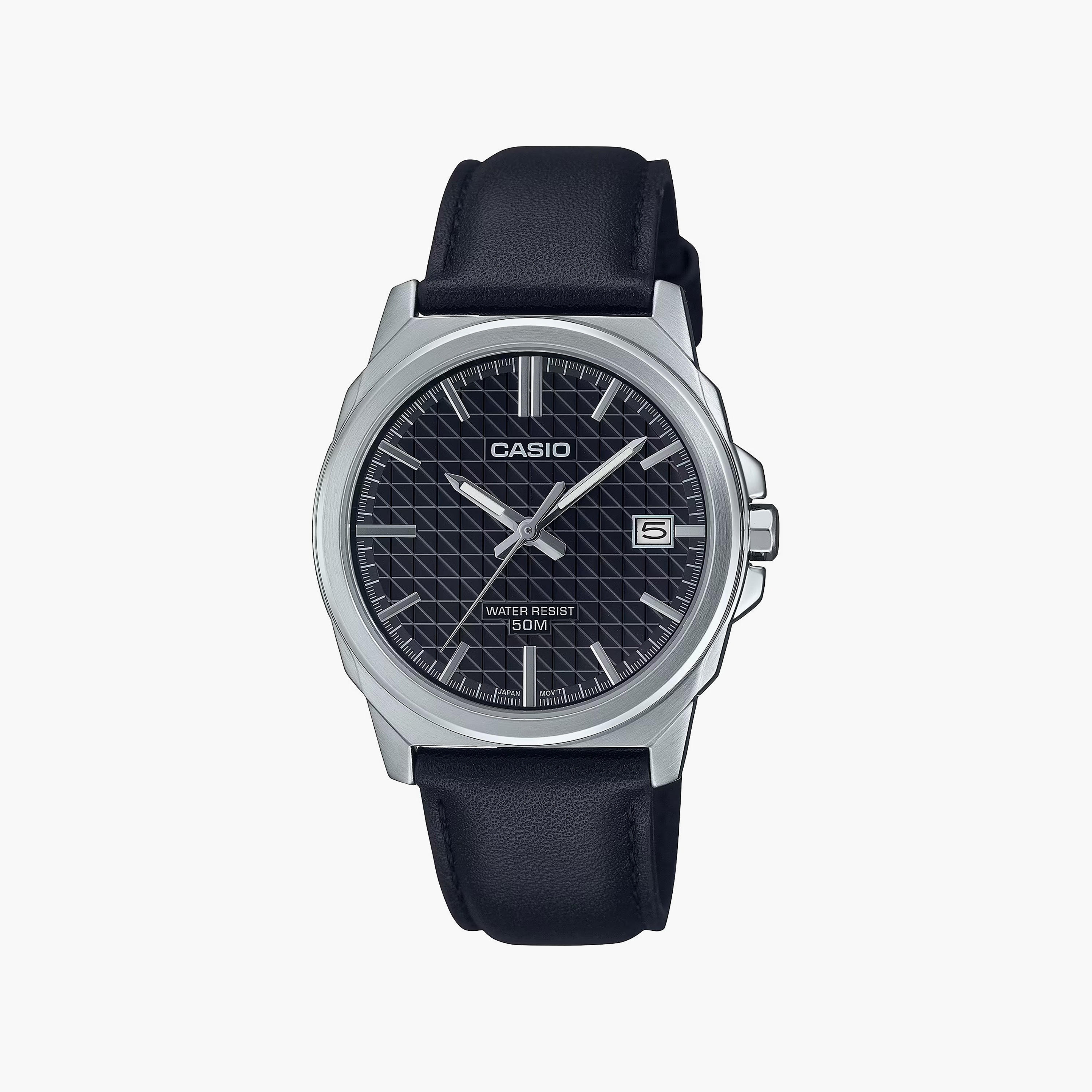 ساعة أنالوج بسوار جلدي اسود للرجال من كاسيو | MTP-E720L-1AVDF-men-watchesandjewellery-watches-image-1
