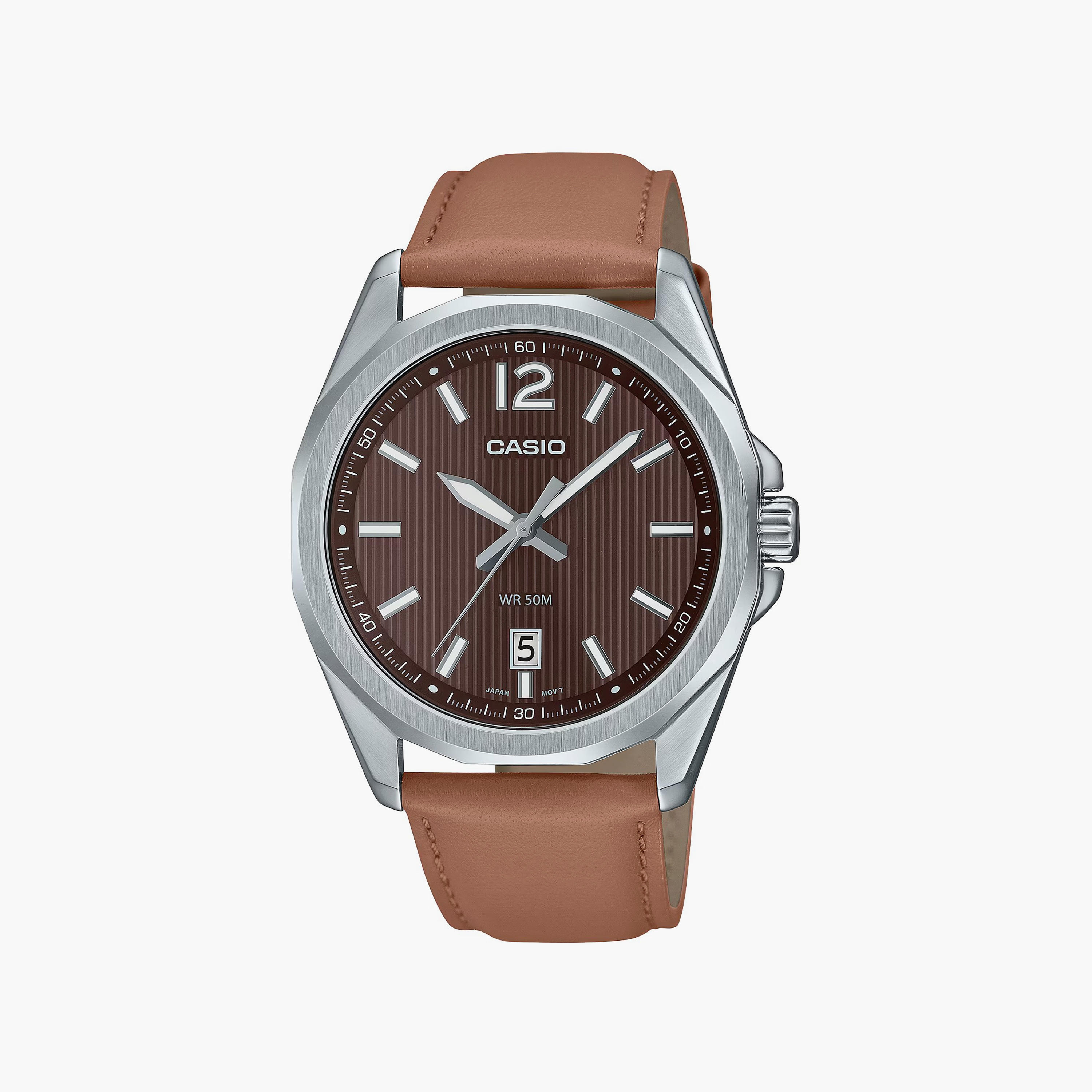 Casio Men's Brown Analog Leather Strap Watch | MTP-E725L-5AVDF | 42 MM-men-watchesandjewellery-watches-image-1
