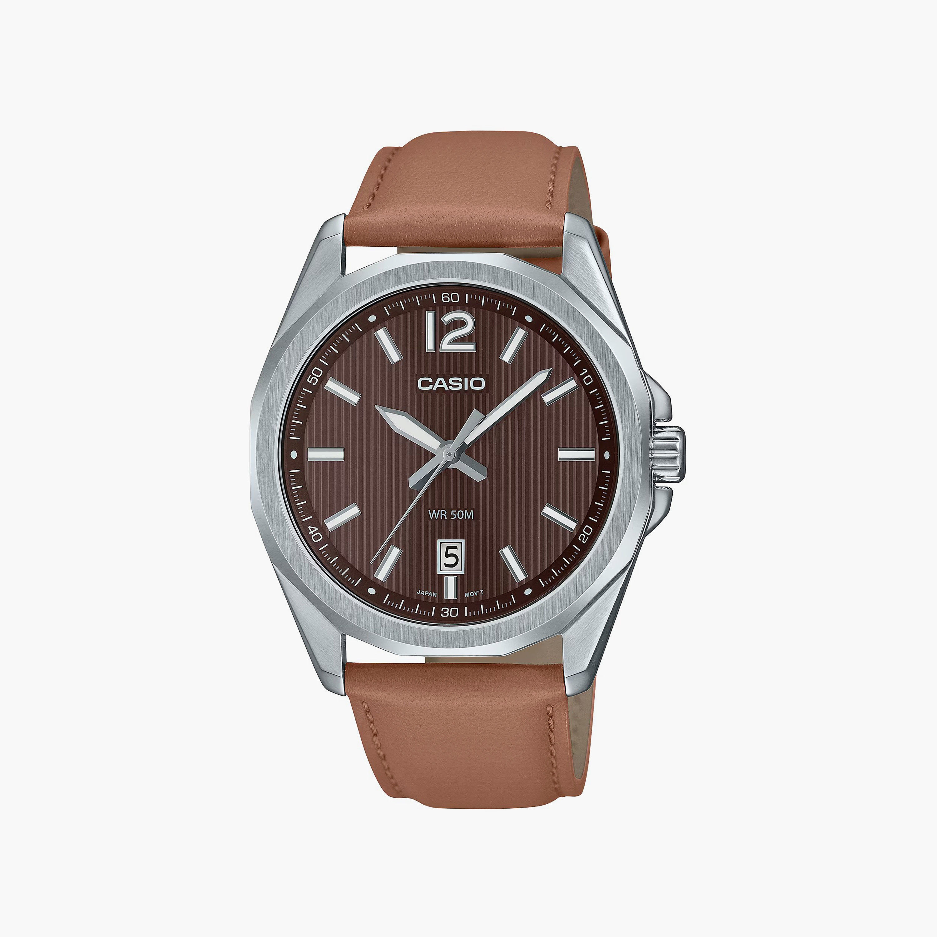 Casio Men's Brown Analog Leather Strap Watch | MTP-E725L-5AVDF | 42 MM-men-watchesandjewellery-watches-image-1