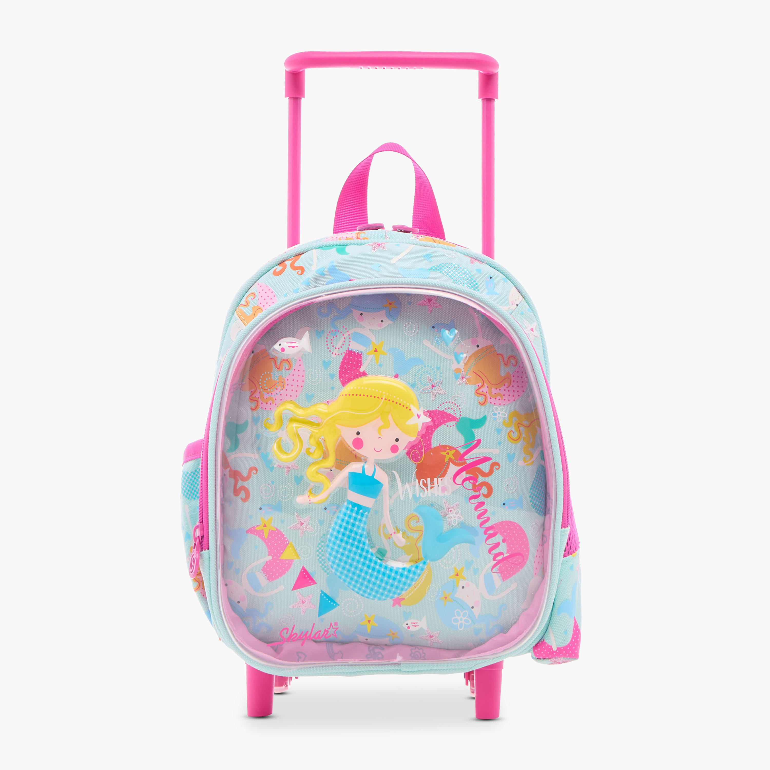 Skylar Mermaid Print 10-inch Trolley Bag with Retractable Handle - 24x13x27 cms-school-bagsandbackpacks-trolleybags-image-1