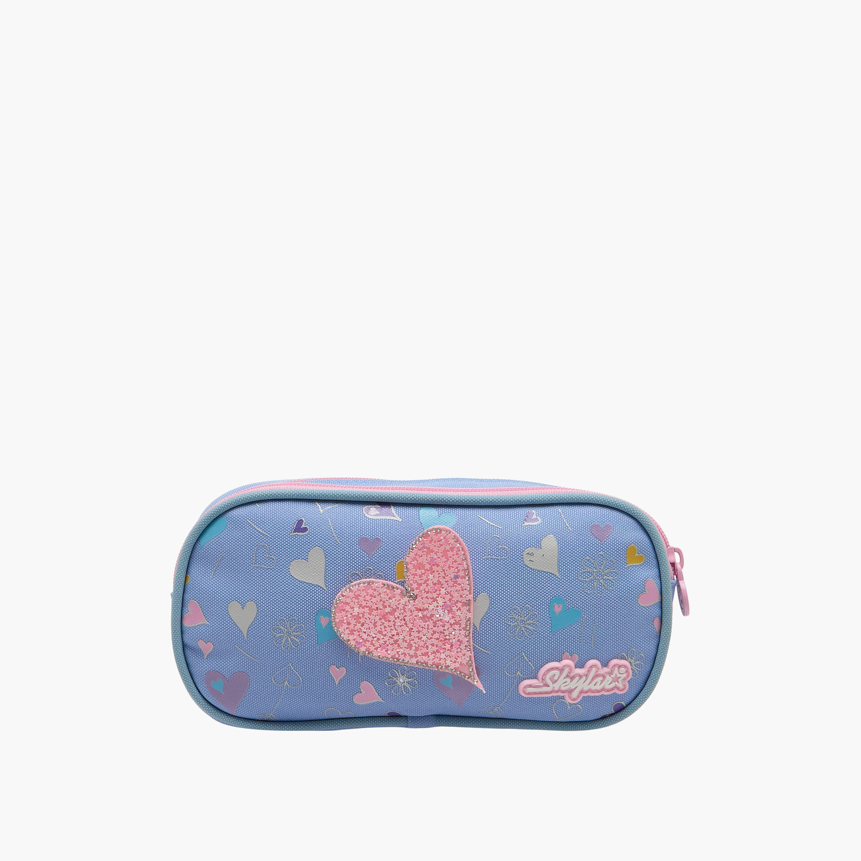 مقلمة بقسمين وطبعات قلب مع سحاب إغلاق من سكايلر-school-stationery-pencilcases-image-1