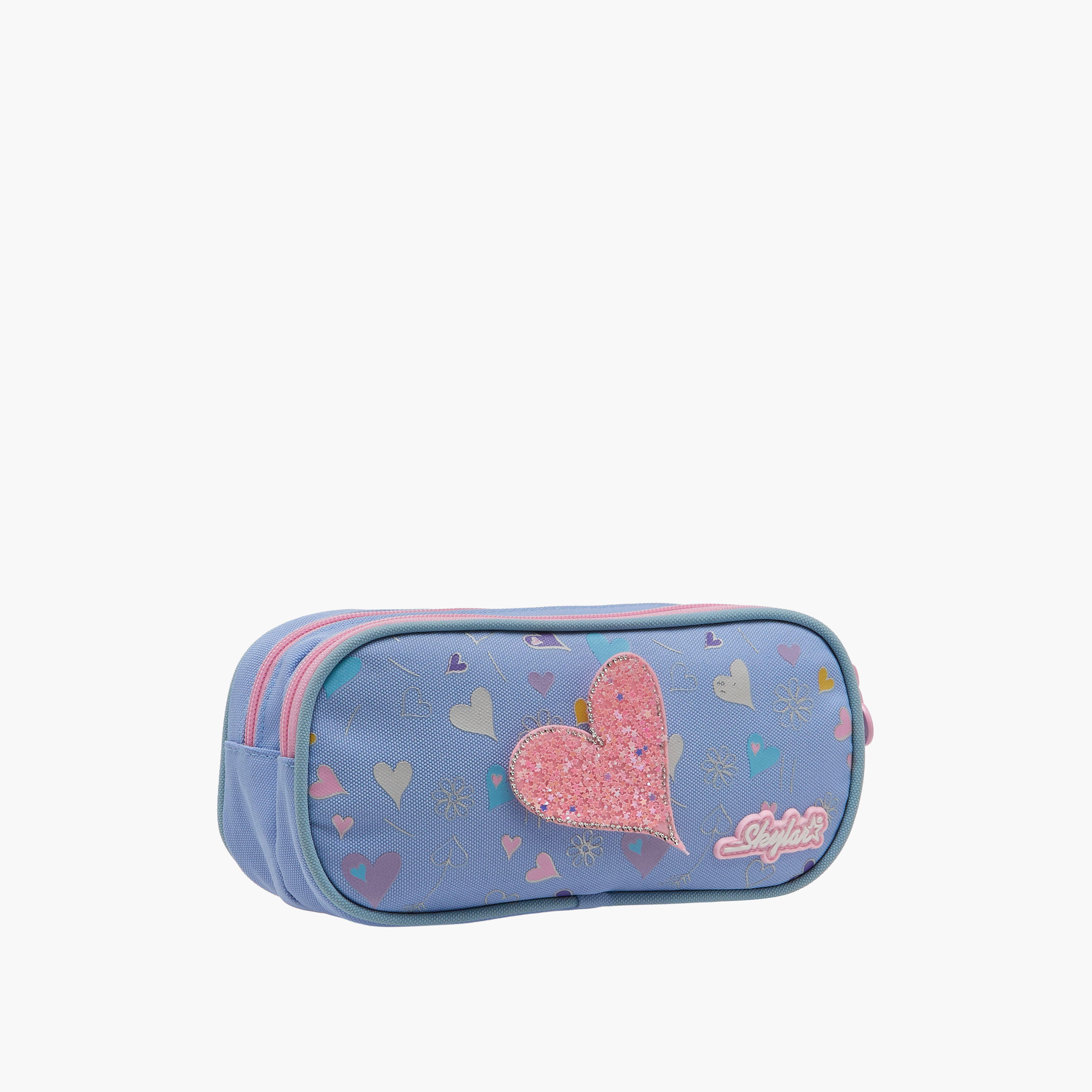 مقلمة بقسمين وطبعات قلب مع سحاب إغلاق من سكايلر-school-stationery-pencilcases-image-2