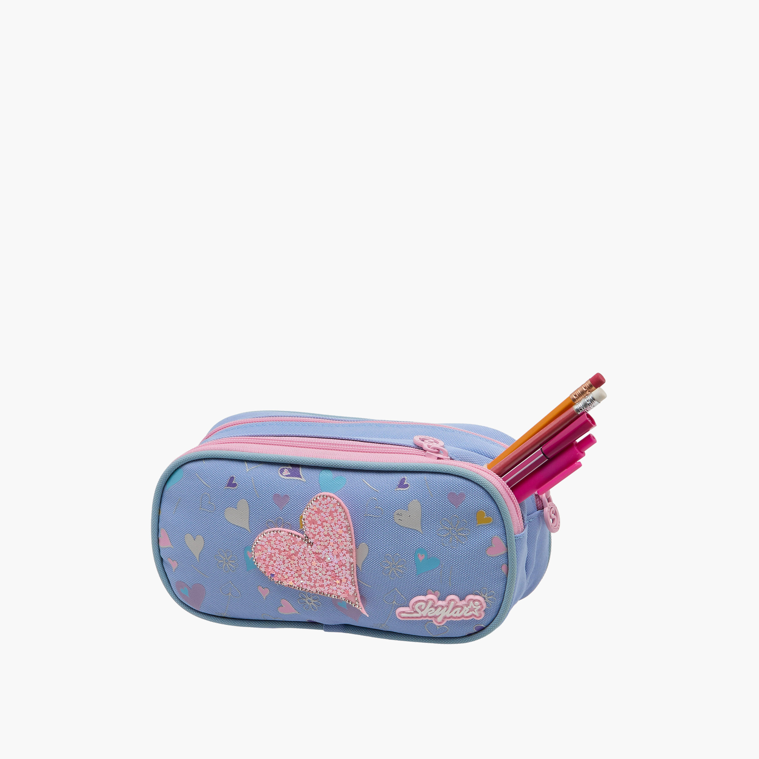 مقلمة بقسمين وطبعات قلب مع سحاب إغلاق من سكايلر-school-stationery-pencilcases-image-5