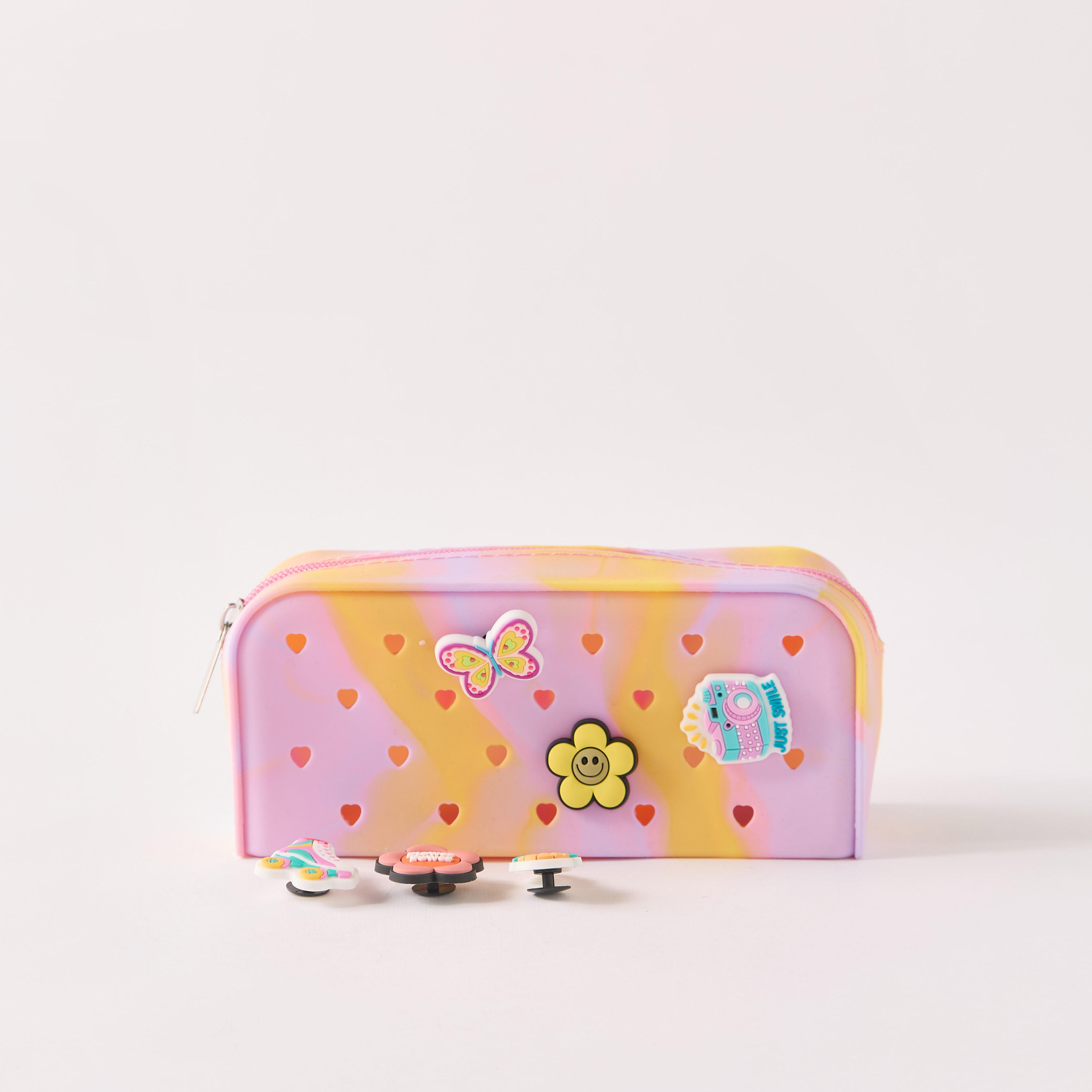 Heart Textured Pencil Pouch with 6 Jibbitz Charms-school-stationery-pencilcases-image-1
