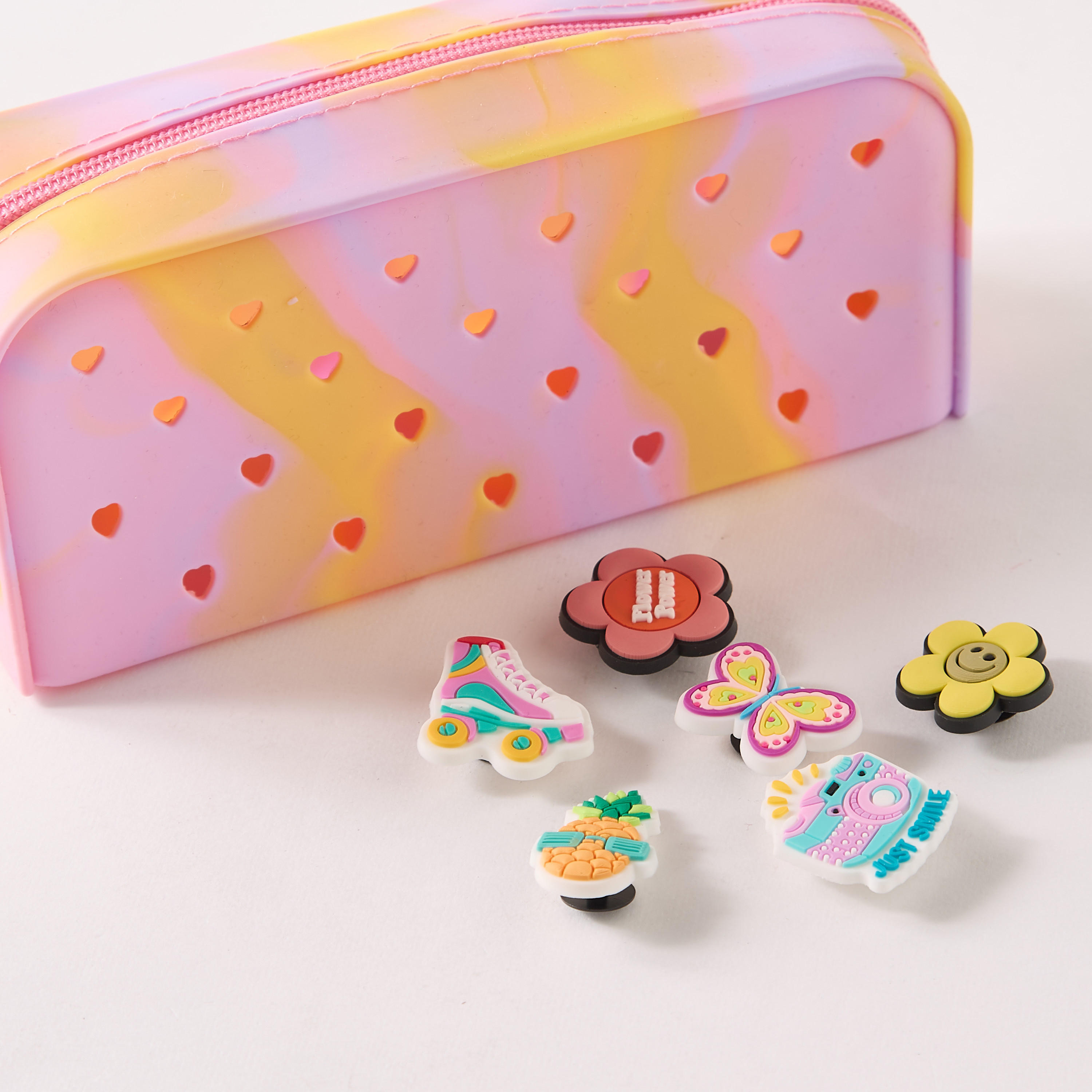 Heart Textured Pencil Pouch with 6 Jibbitz Charms-school-stationery-pencilcases-image-3