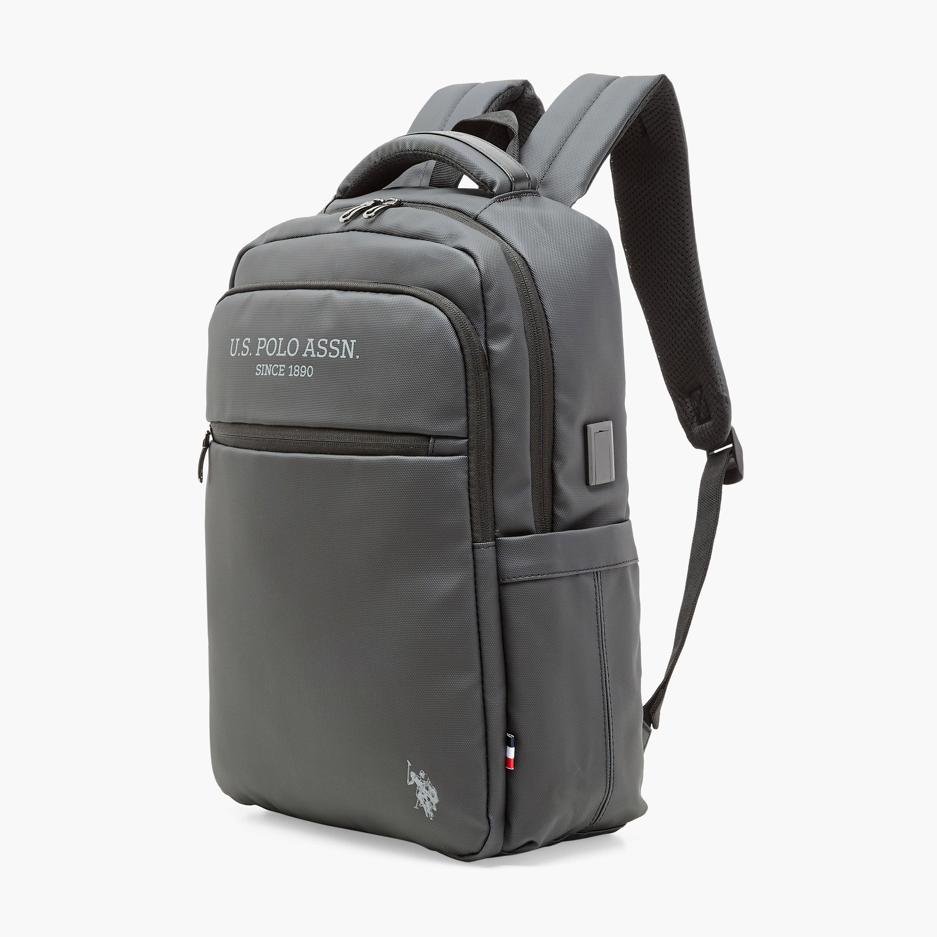 US POLO ASSN. Logo Print Laptop Backpack with Zip Closure - 30x15x43 cm-men-bags-image-2