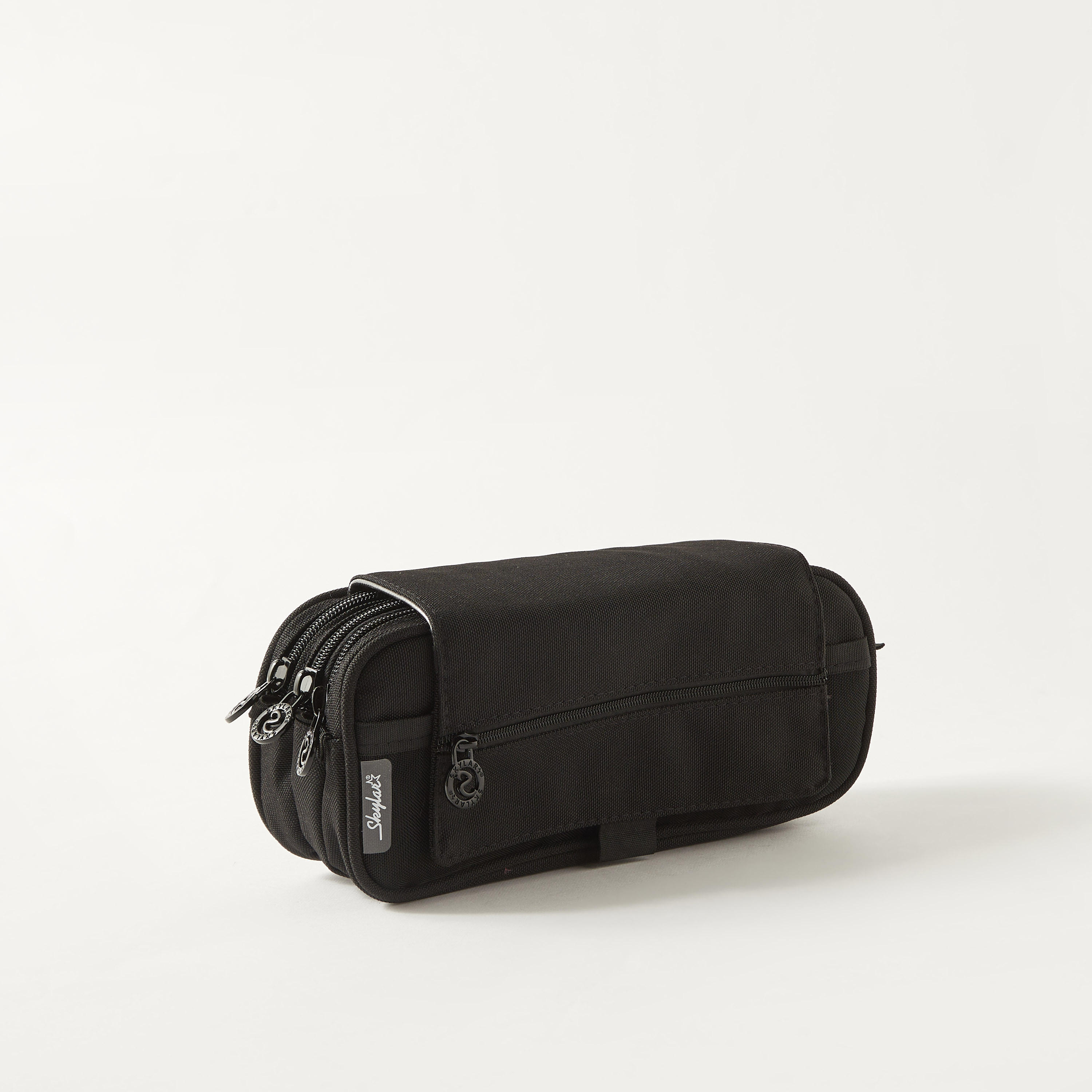 Solid 3-Compartment Pencil Case with Flap Closure-school-stationery-pencilcases-image-1