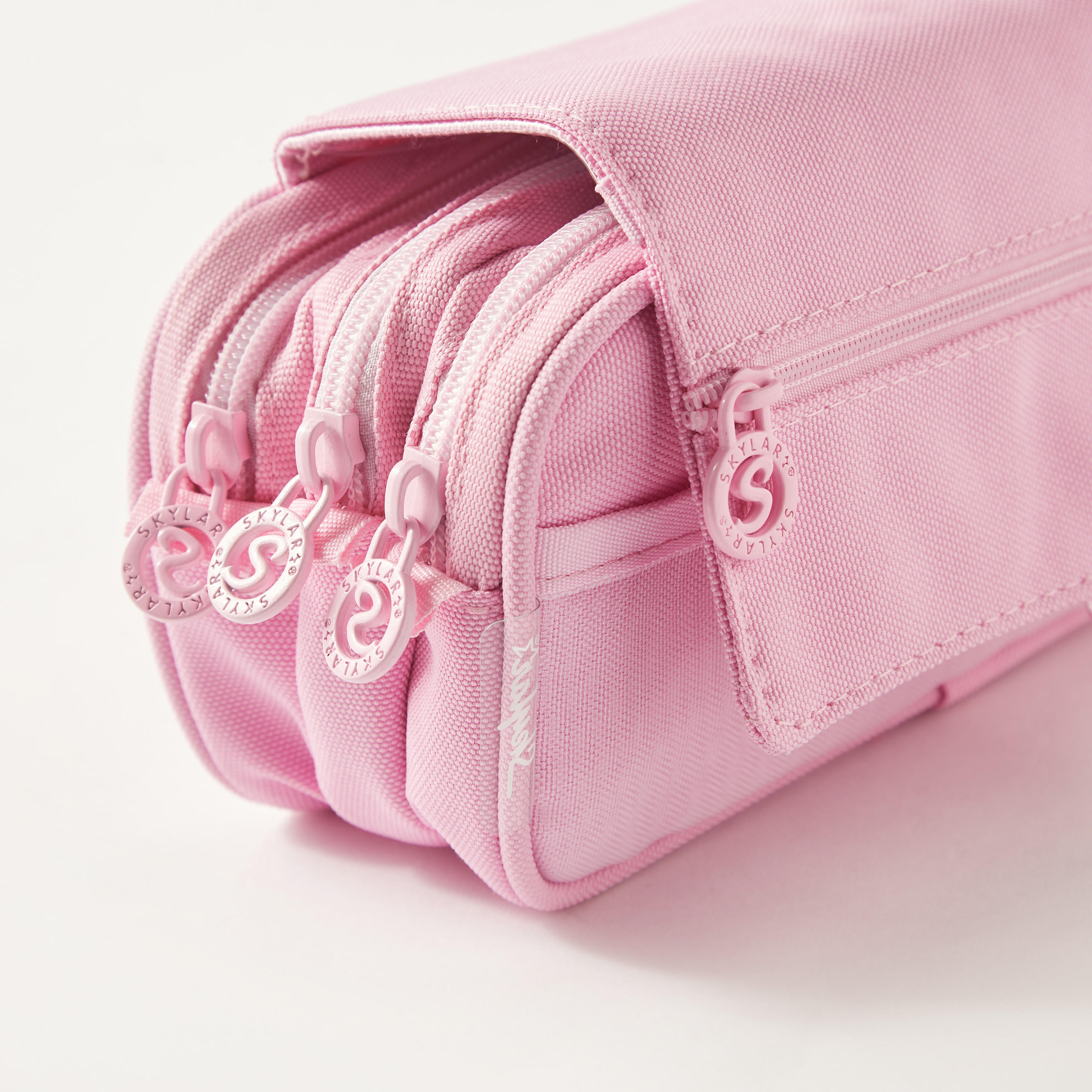 Solid 3-Compartment Pencil Case with Flap Closure-school-stationery-pencilcases-image-4