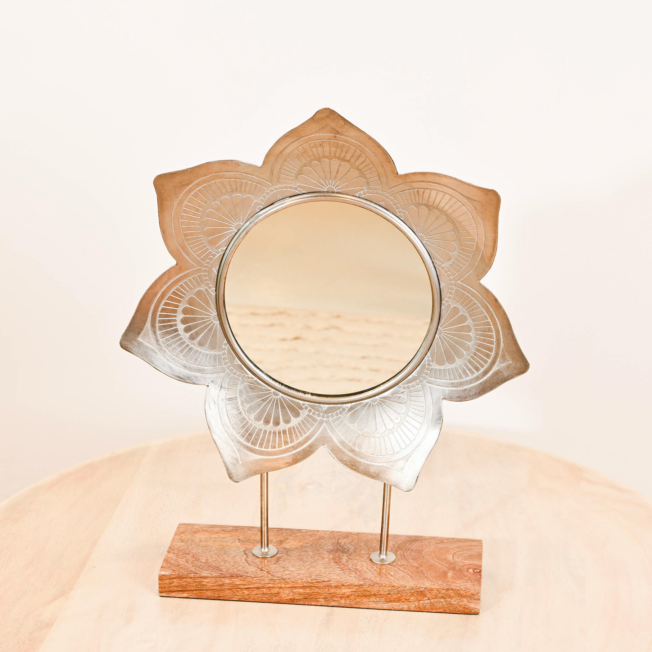 Home Carving Flower Shaped Decorative Mirror - 35x50 cms-household-walldecorandmirrors-mirrors-wallmirrors-image-2