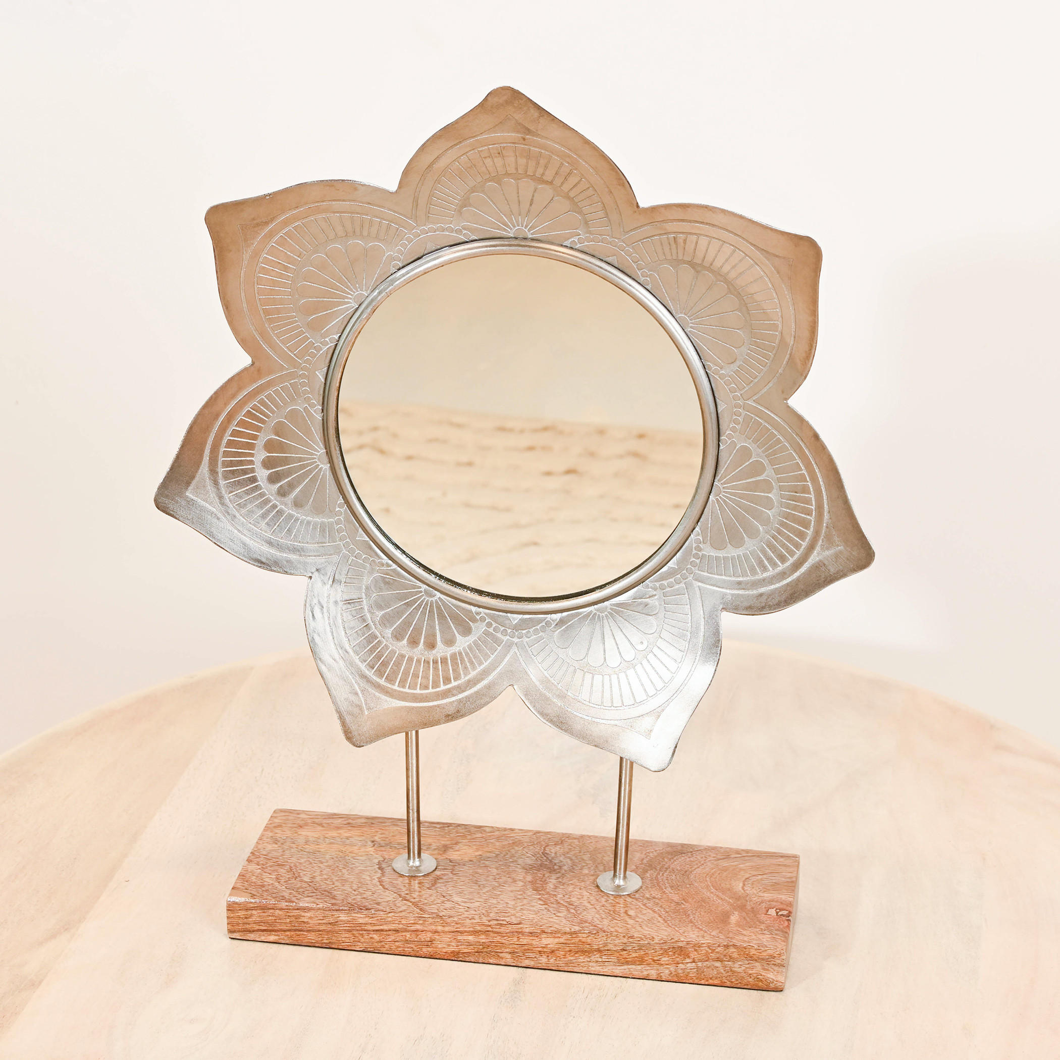 Home Carving Flower Shaped Decorative Mirror - 35x50 cms-household-walldecorandmirrors-mirrors-wallmirrors-image-3