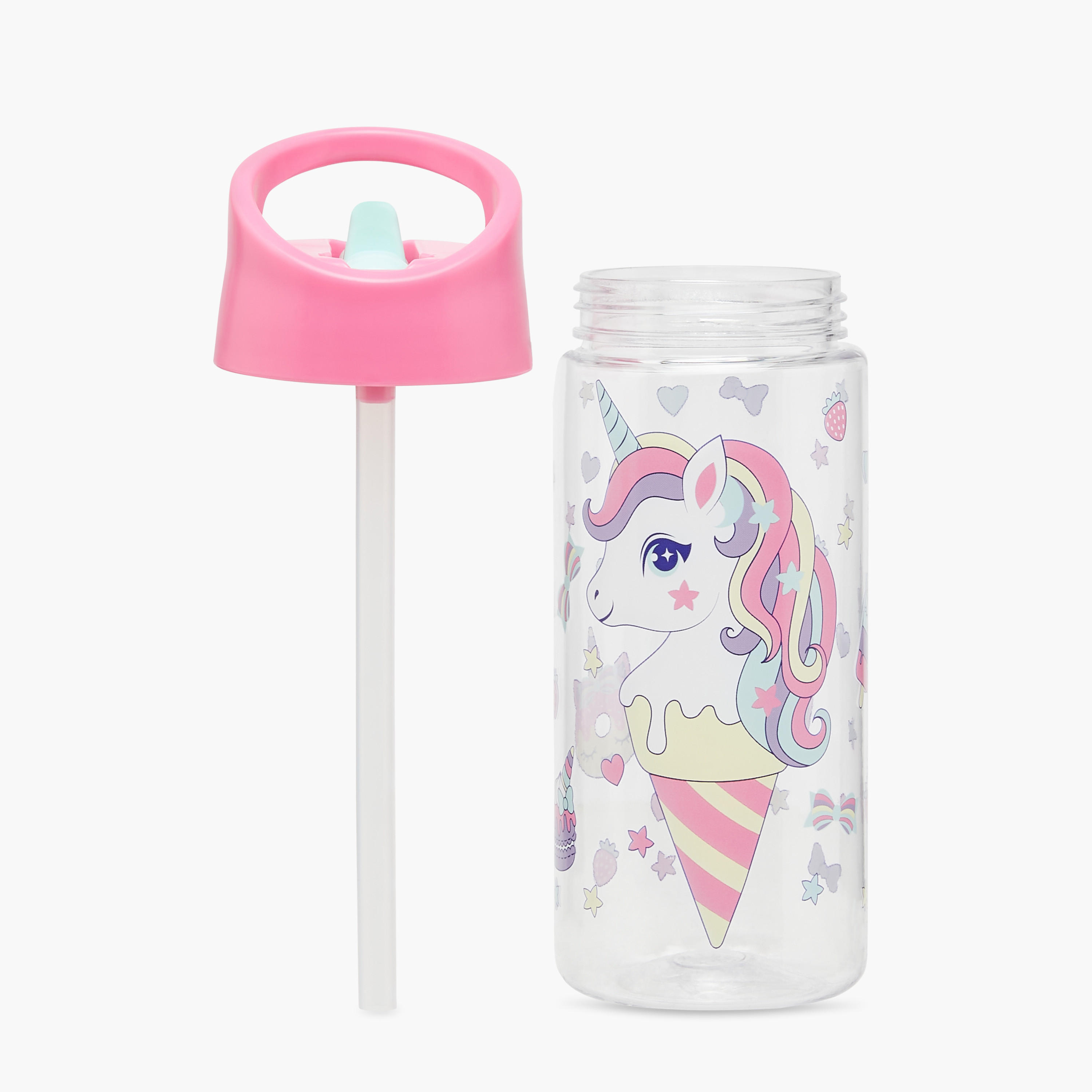 GLOO Unicorn Print Water Bottle with Straw and Handle - 420 ml-school-waterbottles-image-2