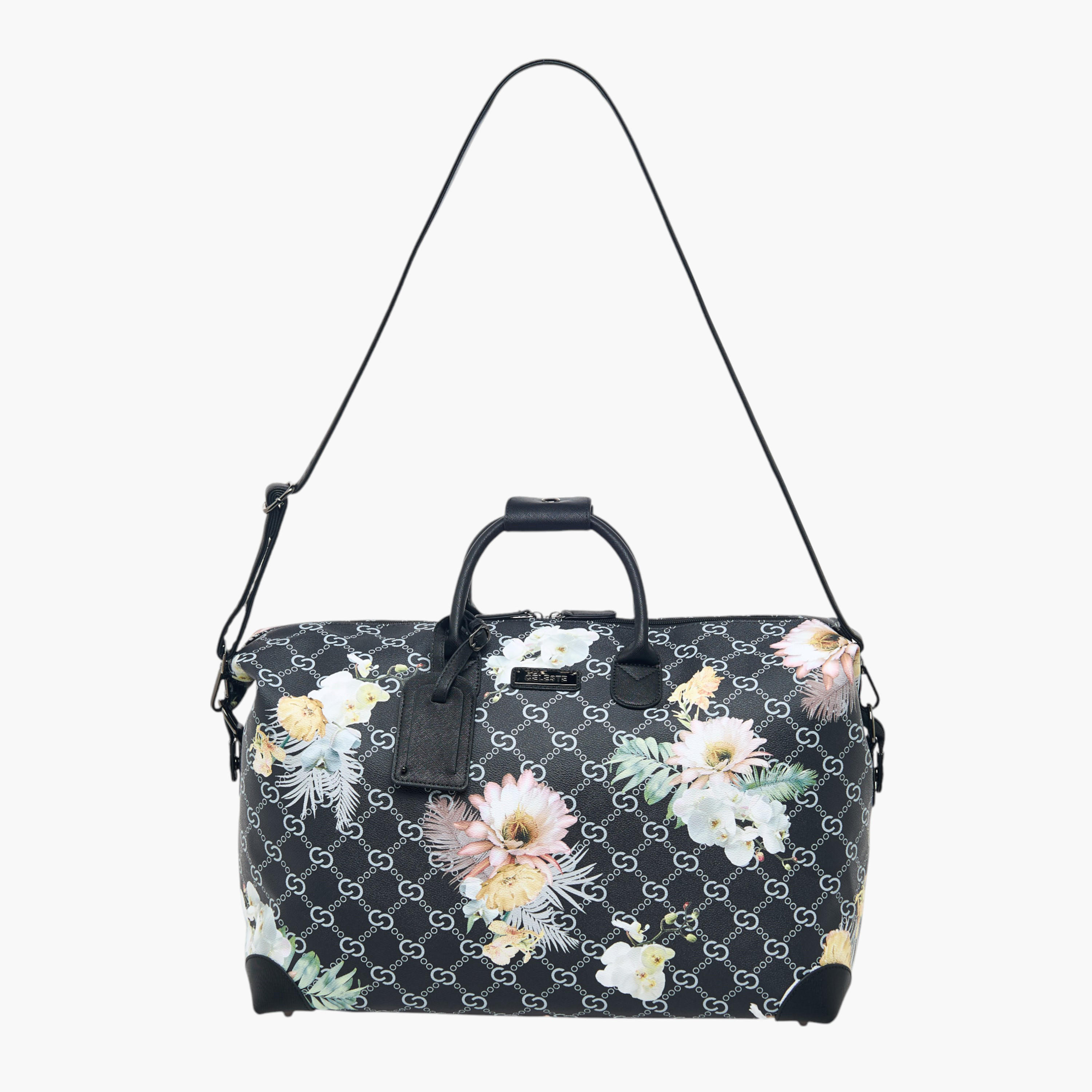 Celeste Floral Print Duffle Bag with Detachable Strap and Zip Closure-travel-luggagesandbags-dufflebags-image-2