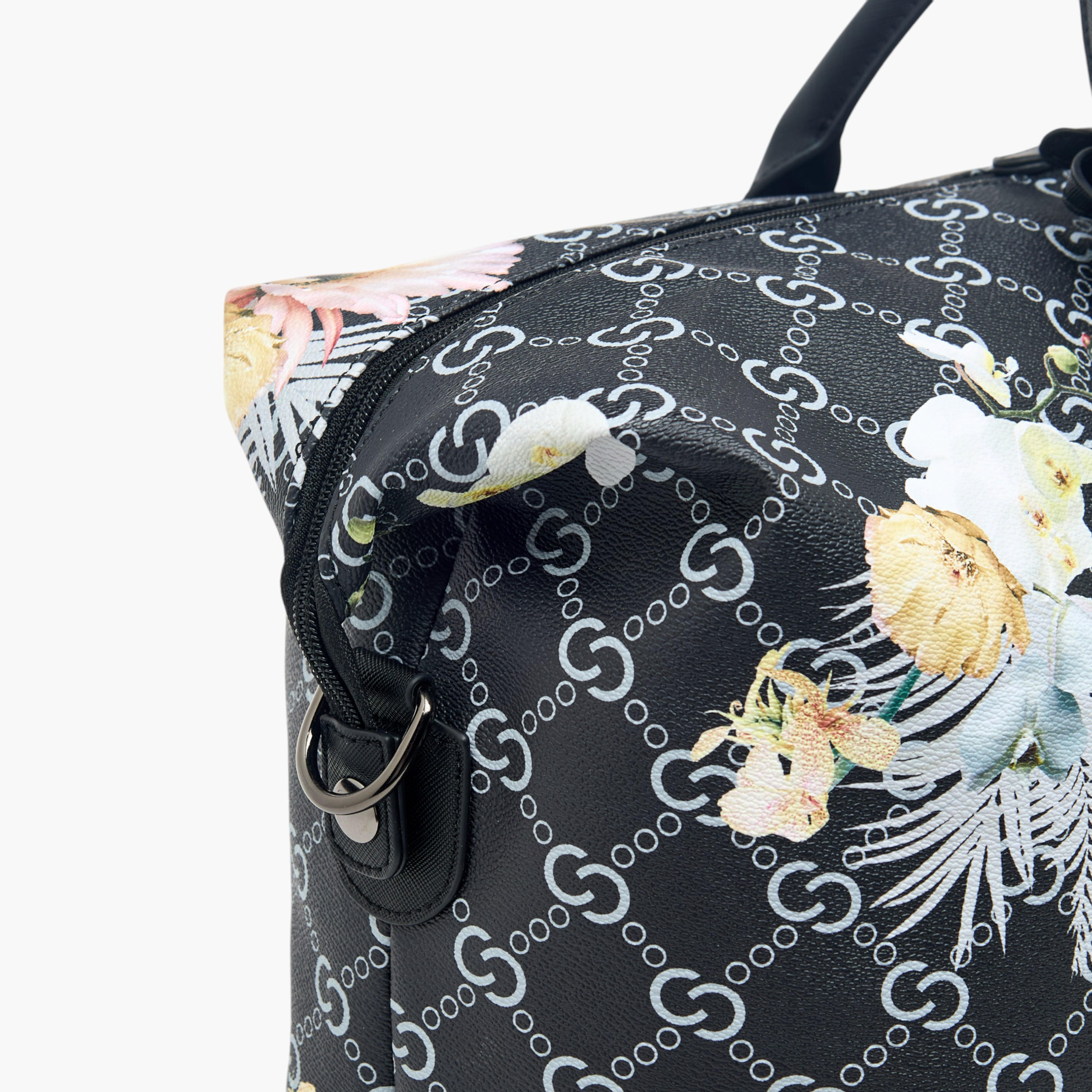 Celeste Floral Print Duffle Bag with Detachable Strap and Zip Closure-travel-luggagesandbags-dufflebags-image-4