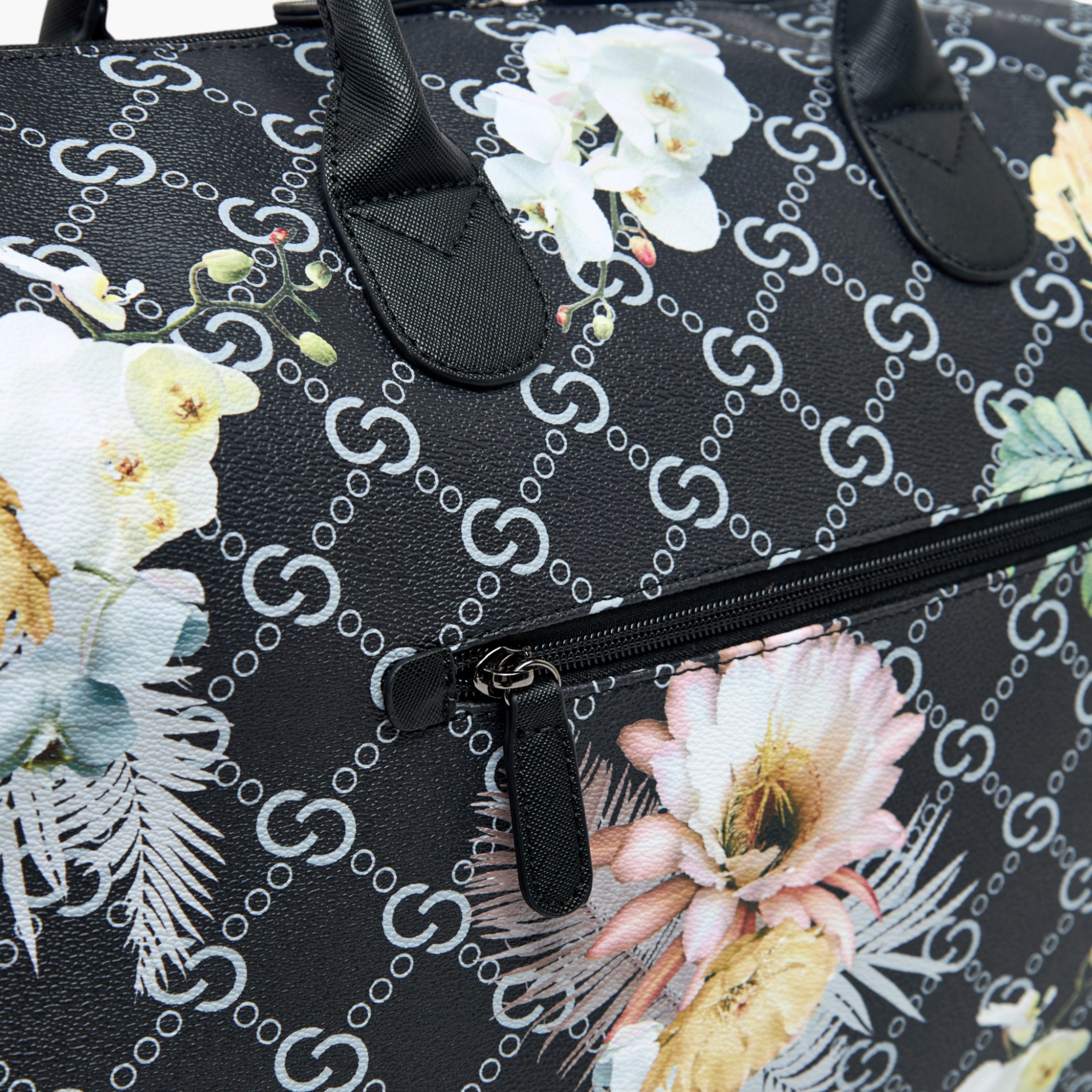 Celeste Floral Print Duffle Bag with Detachable Strap and Zip Closure-travel-luggagesandbags-dufflebags-image-7