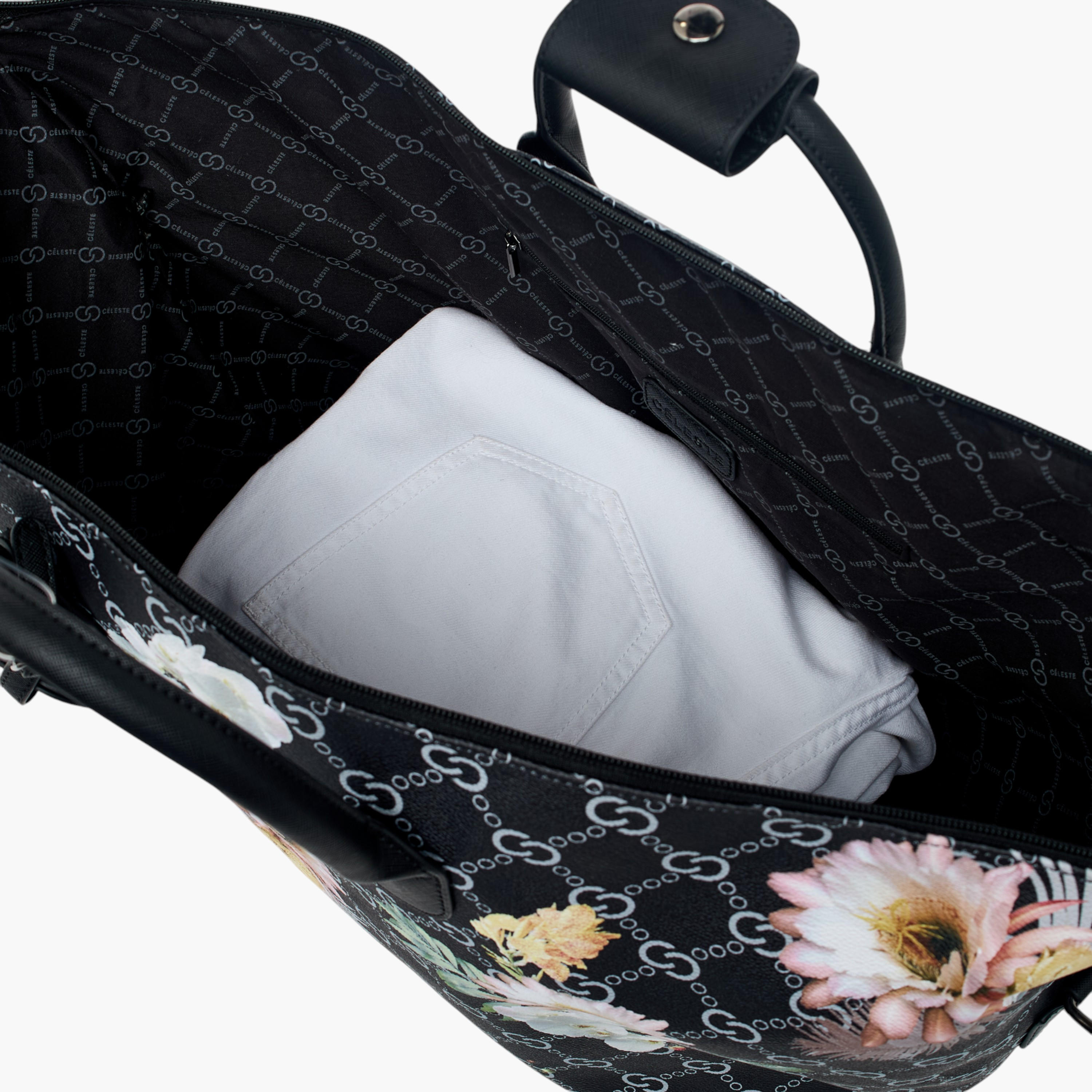 Celeste Floral Print Duffle Bag with Detachable Strap and Zip Closure-travel-luggagesandbags-dufflebags-image-9