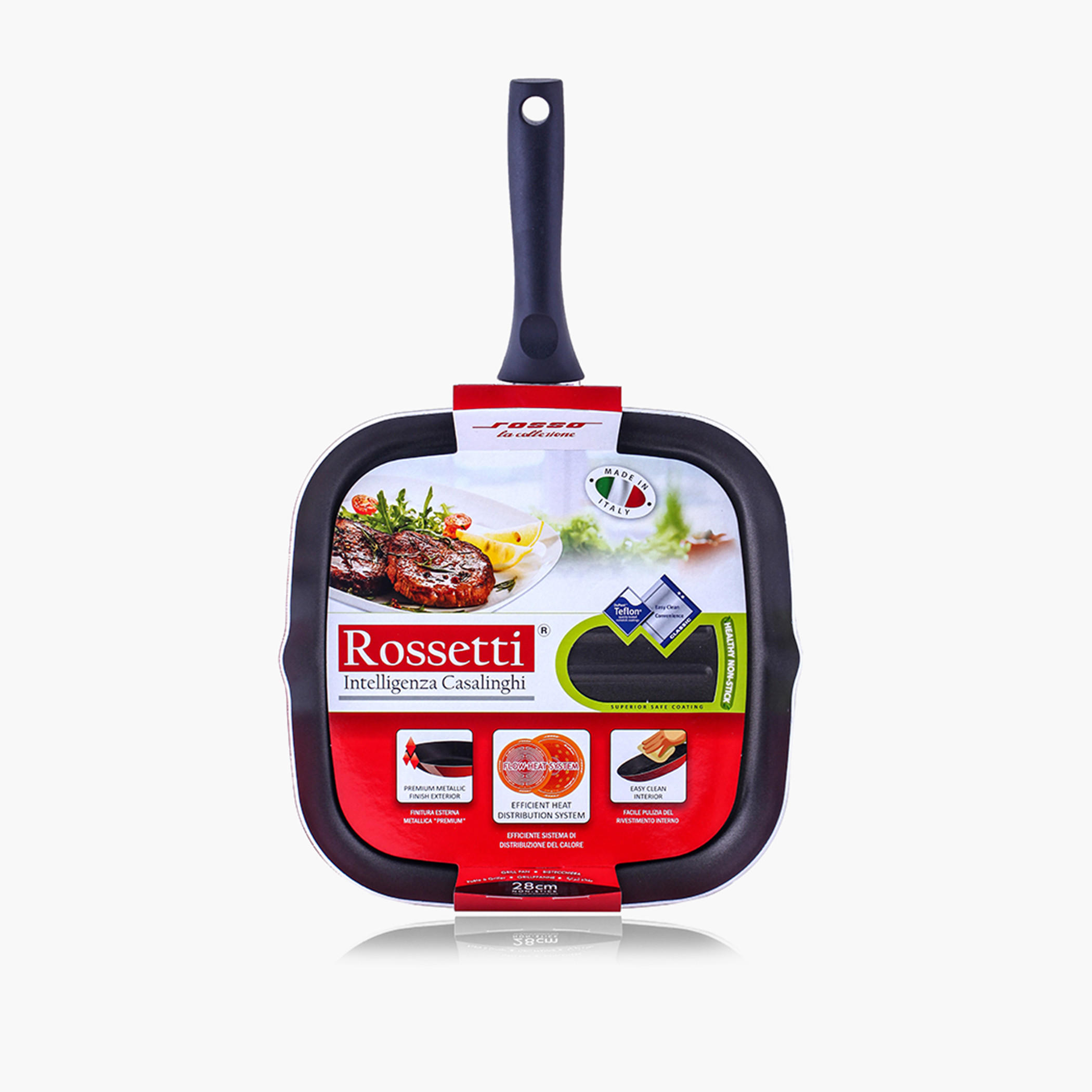 Rossetti Rosso Aluminium Grill Pan - 28x28 cm-household-kitchen-cookware-potsandpans-image-2