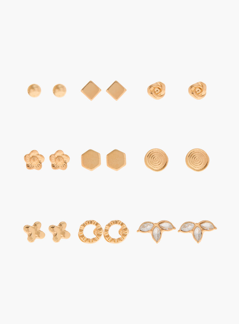 طقم حلقان مرصّعة بِمكبس إغلاق خلفي 9 قطع مزيّنة-women-watchesandjewellery-jewellery-earrings-image-1
