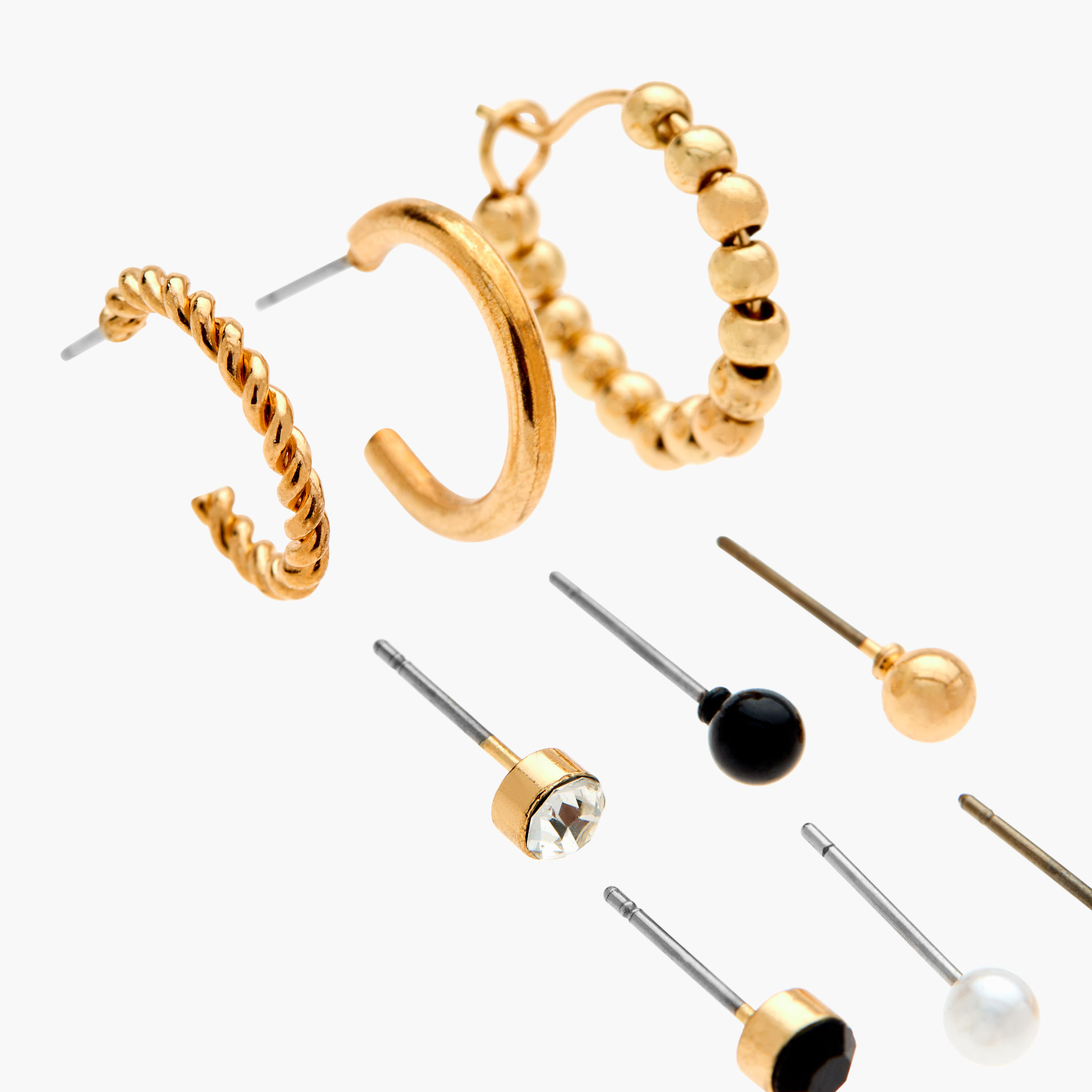 طقم حلقان مرصّعة بِمكبس إغلاق خلفي 9 قطع مزيّنة-women-watchesandjewellery-jewellery-earrings-image-3