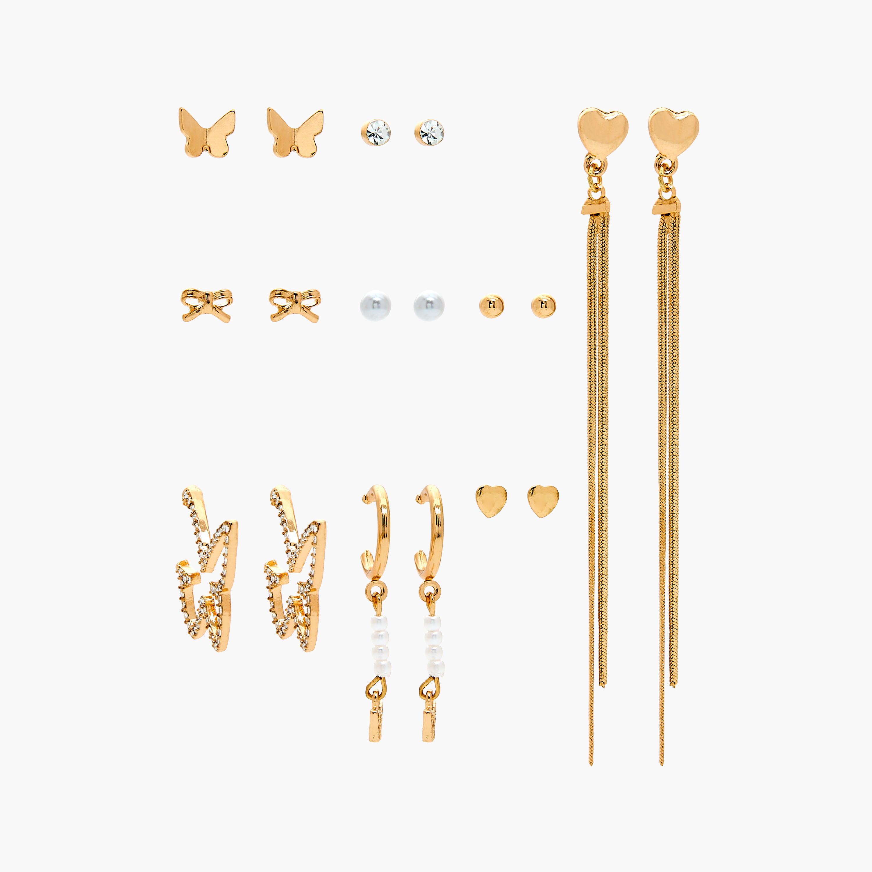 حلقان مزينة بمكبس إغلاق خلفي - طقم من 9 أزواج-women-watchesandjewellery-jewellery-earrings-image-1
