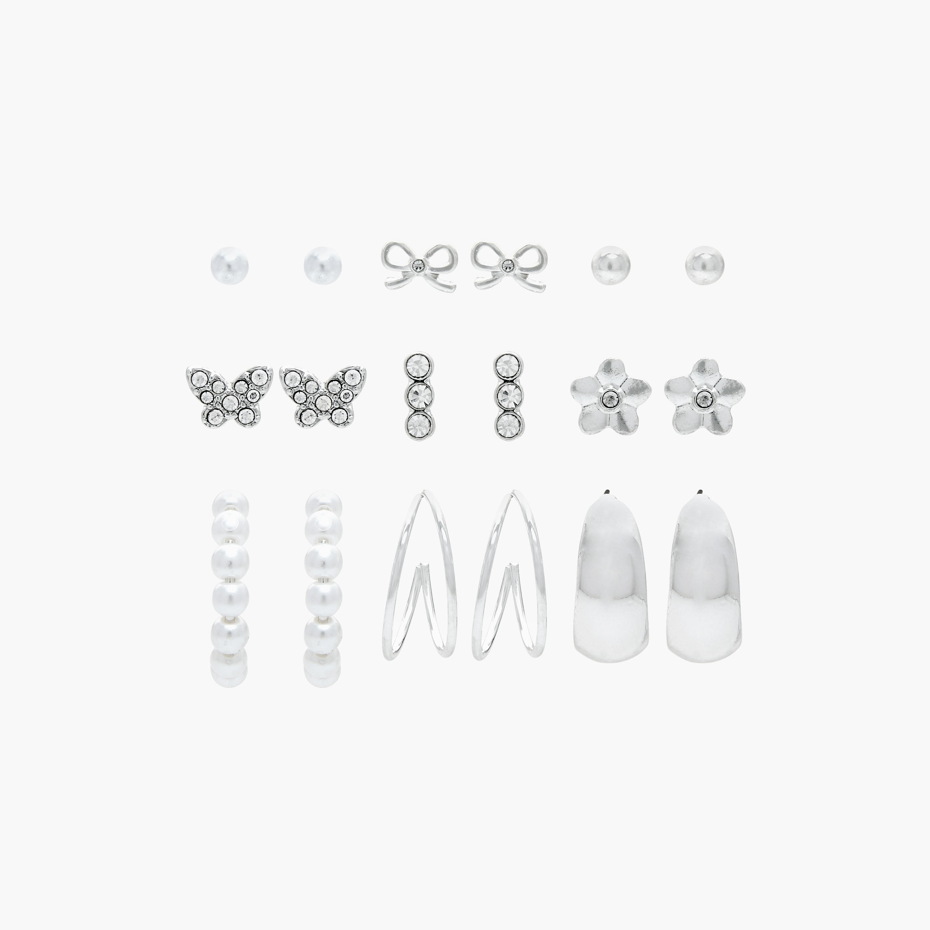 حلقان مزينة بمكبس إغلاق خلفي - طقم من 9 أزواج-women-watchesandjewellery-jewellery-earrings-image-1